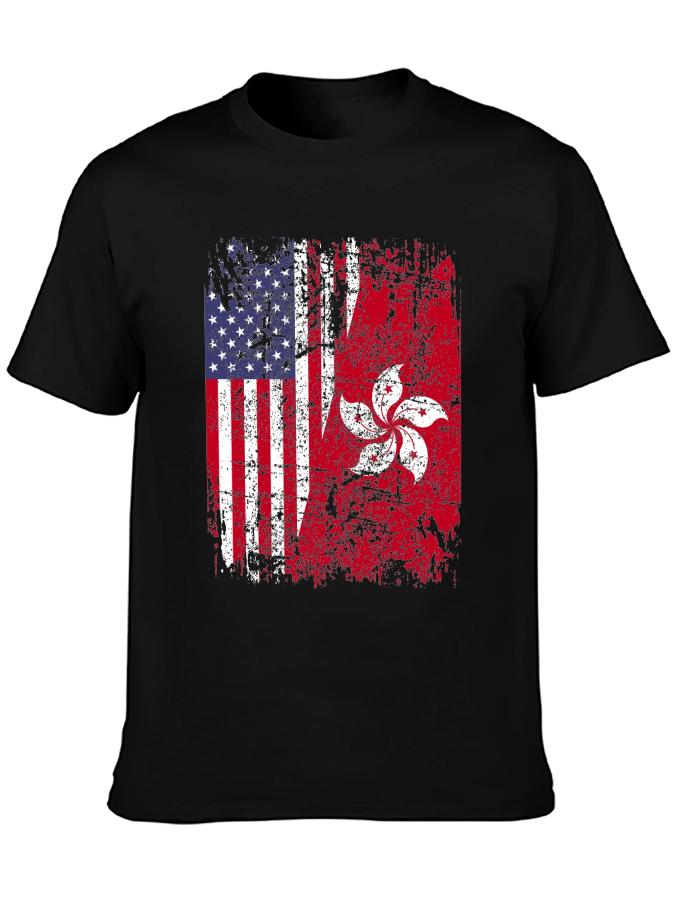 Black USA Hong Kong Flag Graphic Tee view 3