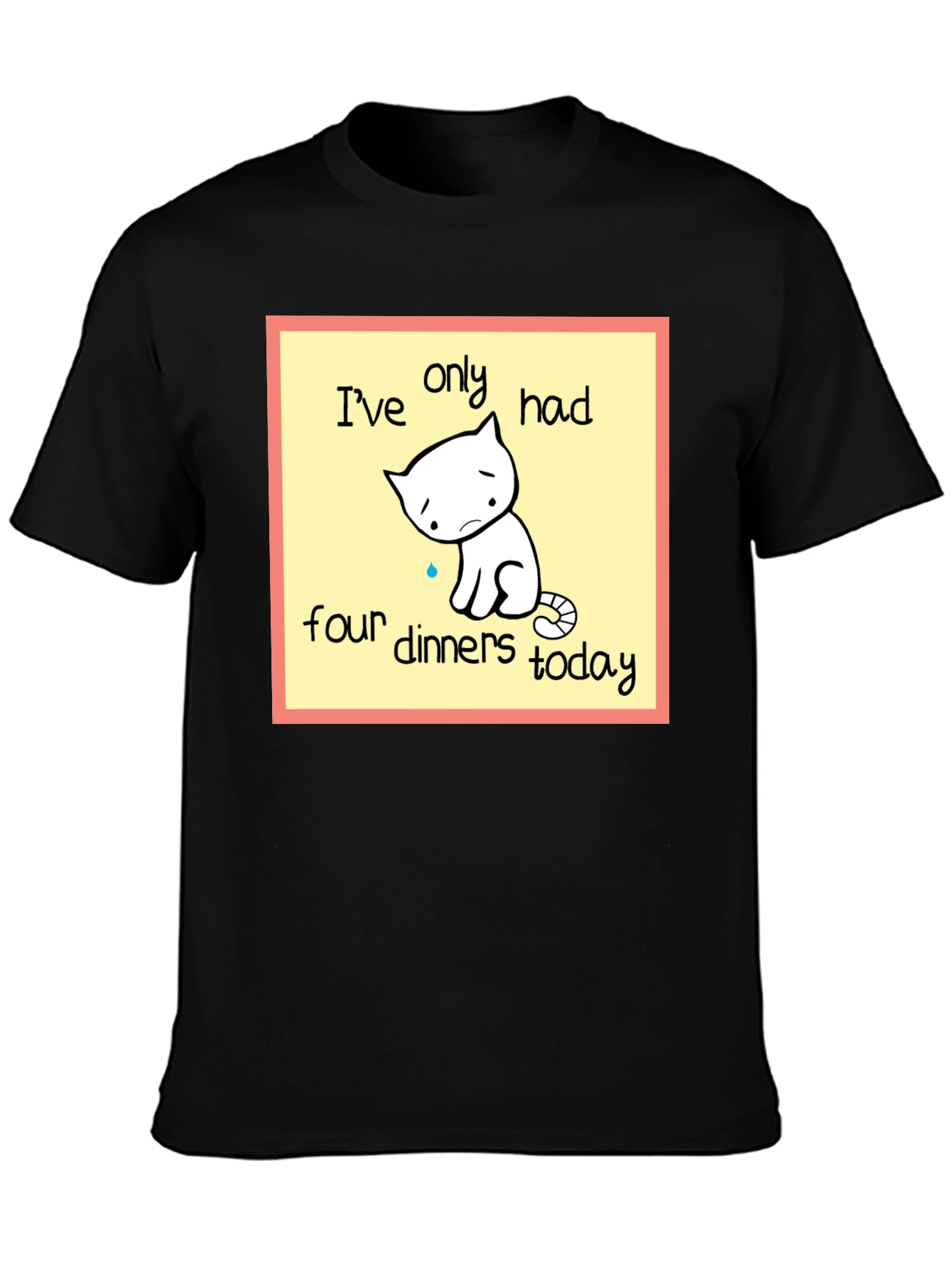 Black Funny Cat T-Shirt: Only Four Dinners Today view 3