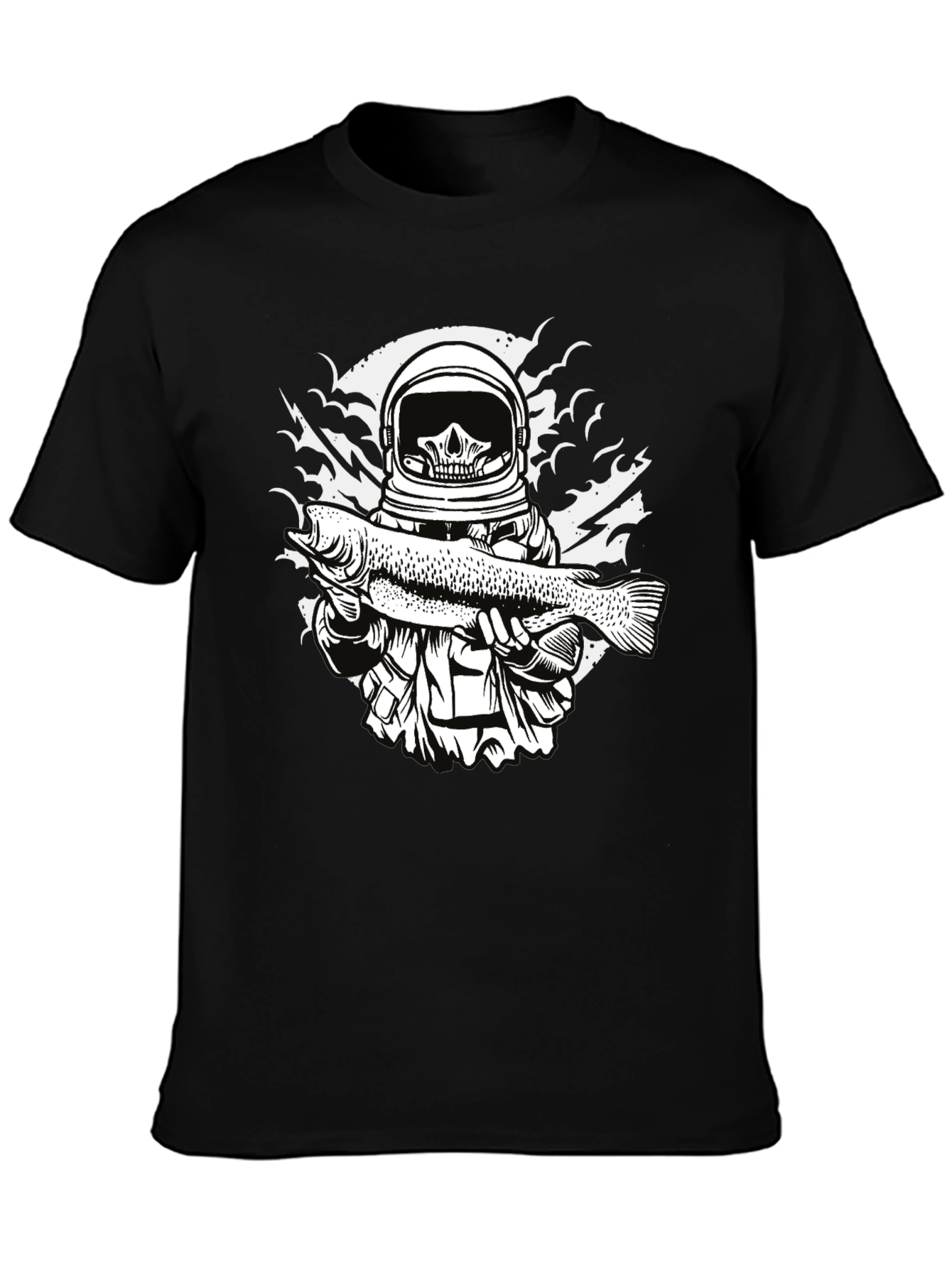Black Astronaut Skull Fishing T-Shirt - Unique Graphic Tee view 3