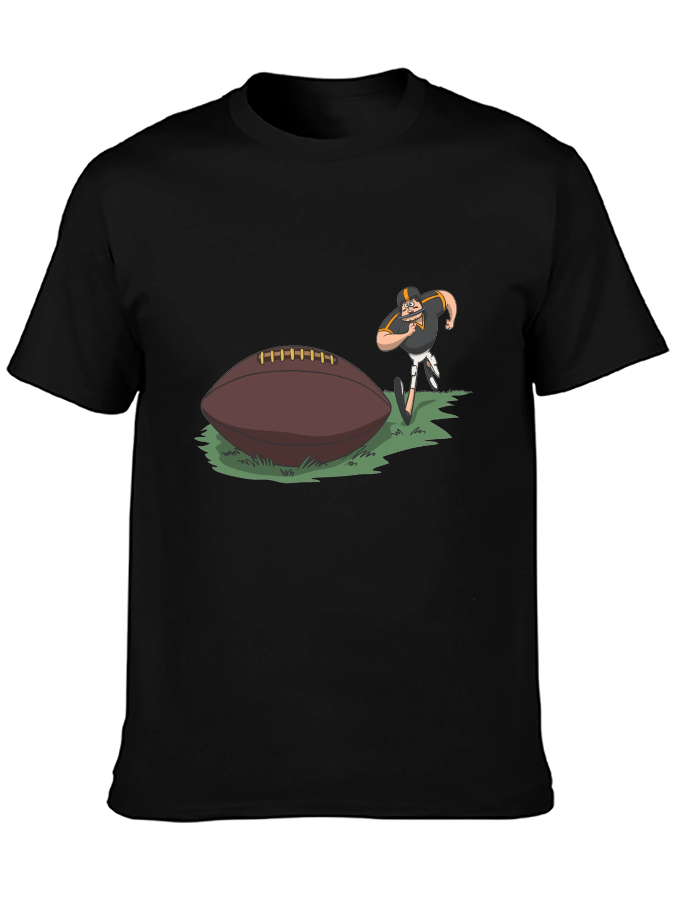 Black Football Player Cartoon Print Black T-Shirt view 3
