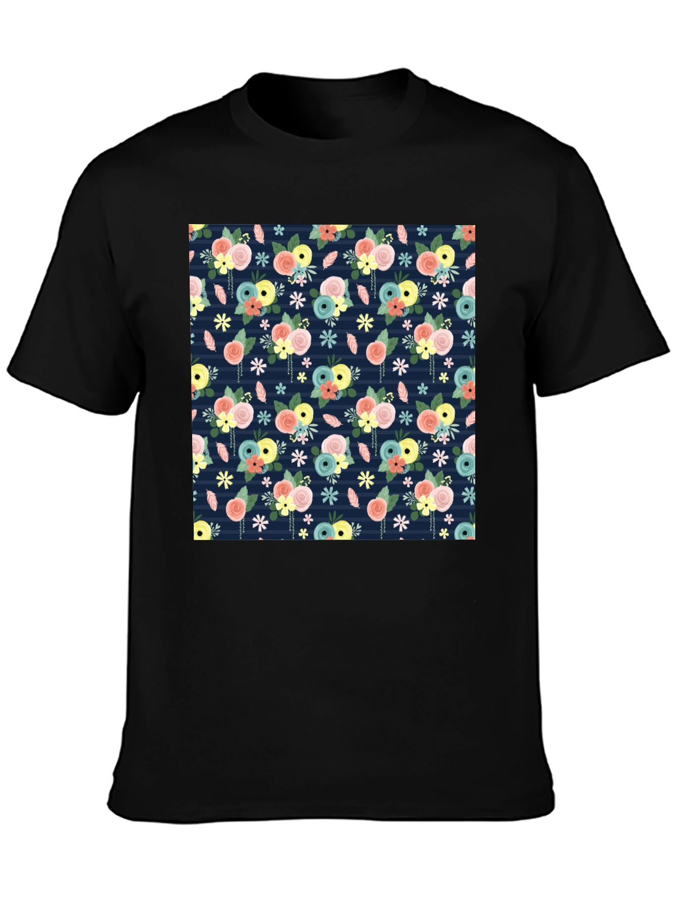 Floral Print Black T-Shirt - 3