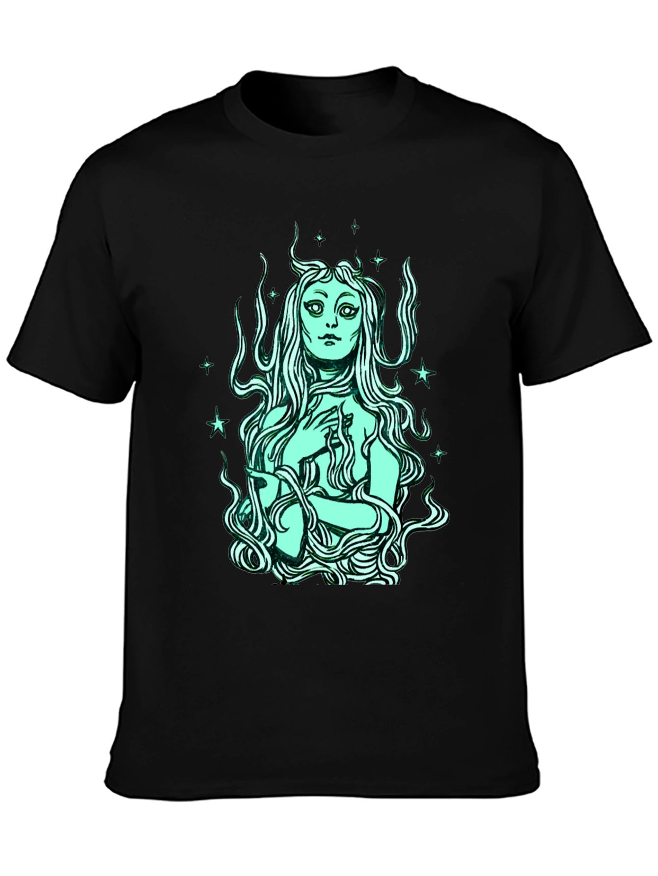Black Mystic Mermaid Graphic Tee - Black Cotton Blend view 3