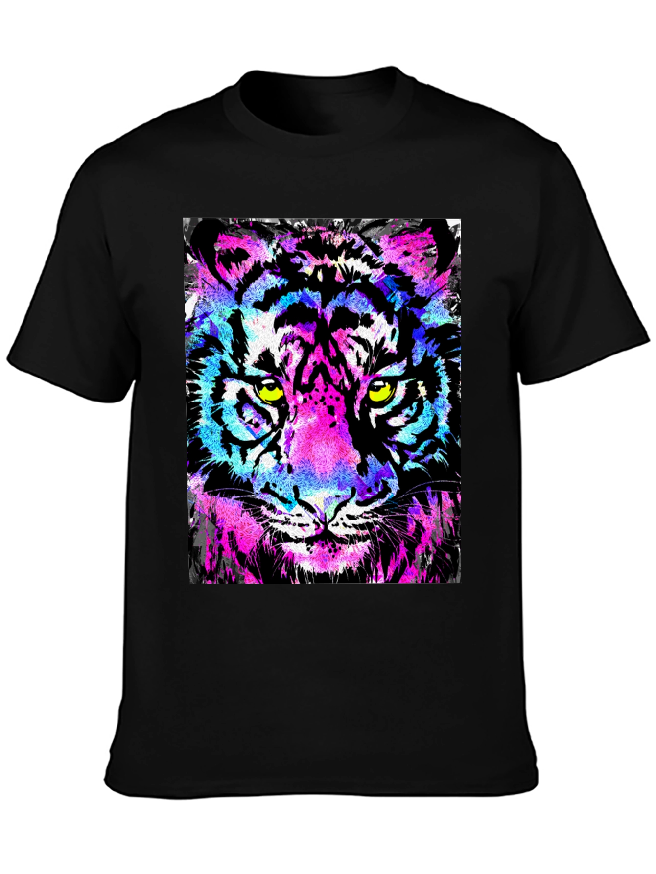 Black Vibrant Tiger Graphic Black T-Shirt view 3