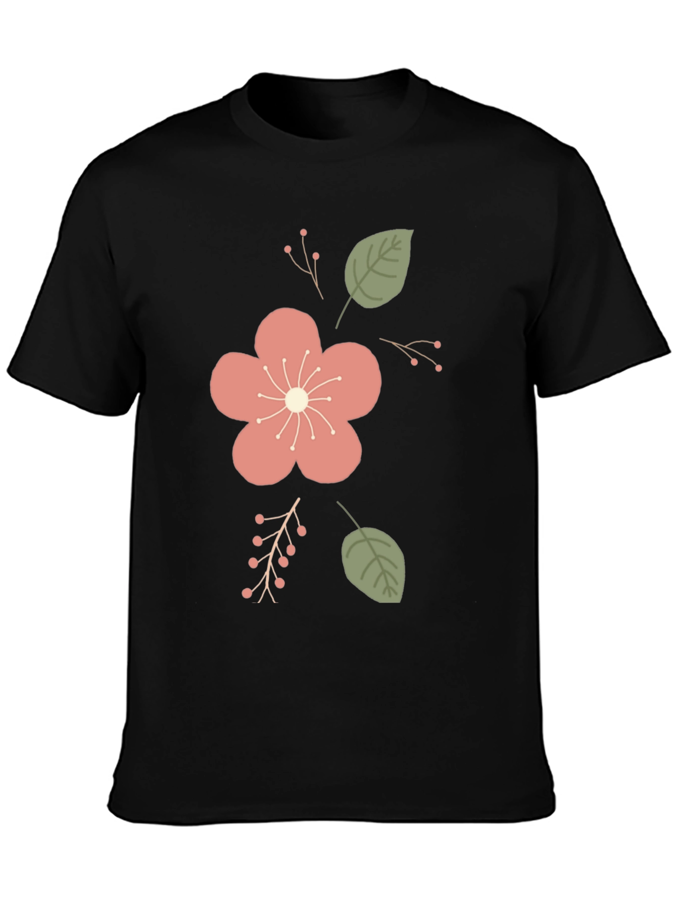Black Floral Print Crew Neck T-Shirt view 3