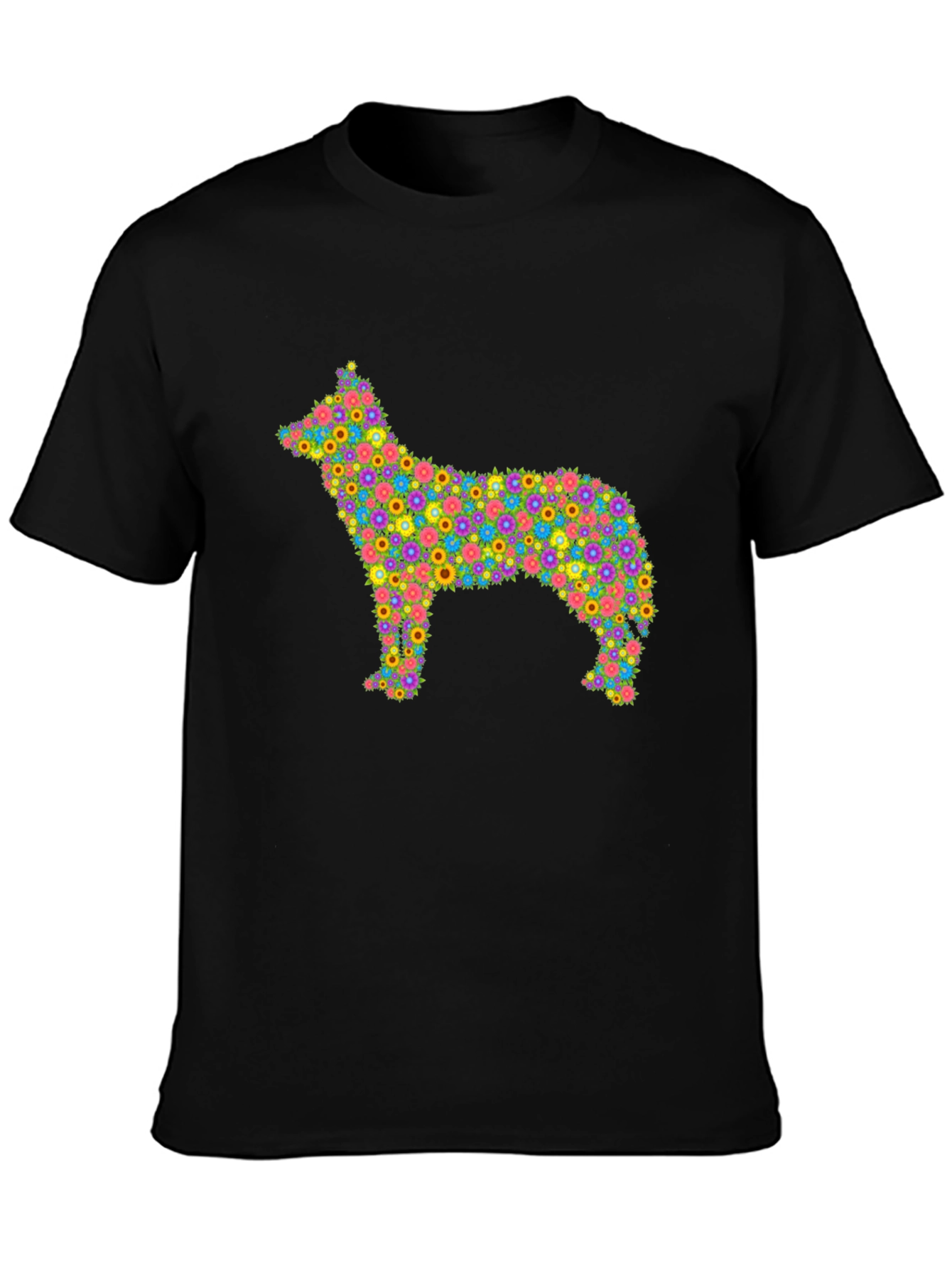 Black Floral Dog T-Shirt - Unique Colorful Design view 3