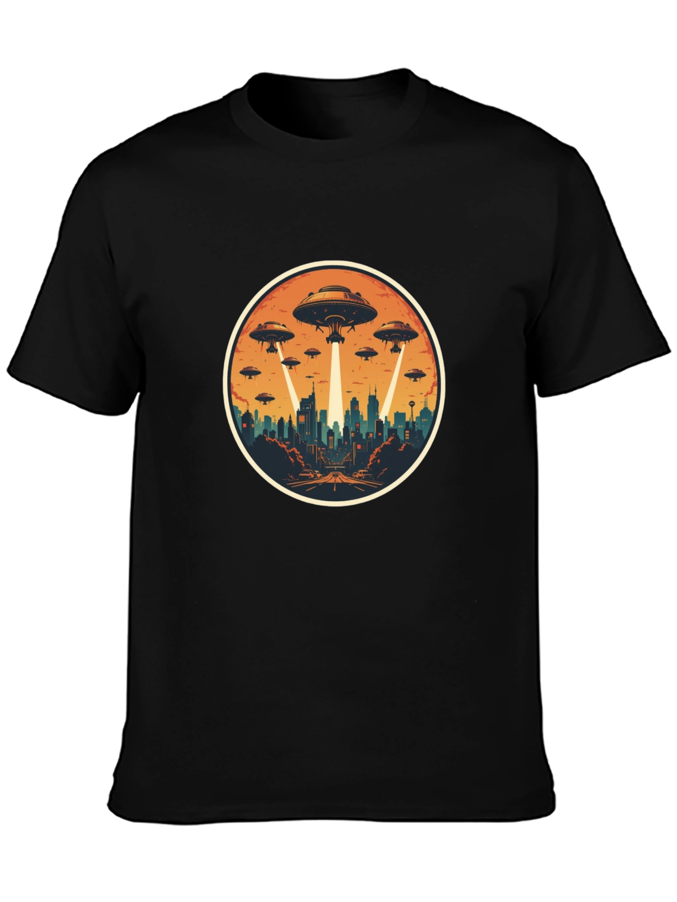 Black UFO Invasion Graphic Tee - Black Cotton Blend view 3