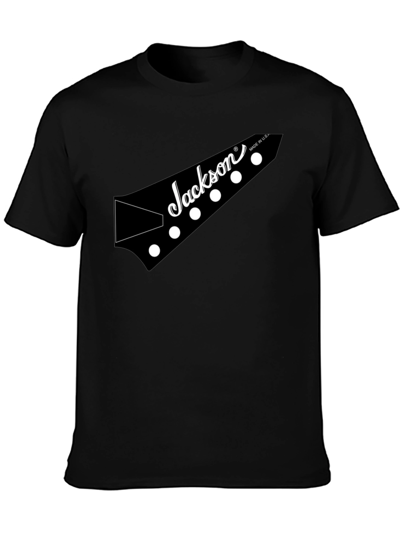 Black Jackson Guitar Headstock Black T-Shirt view 3