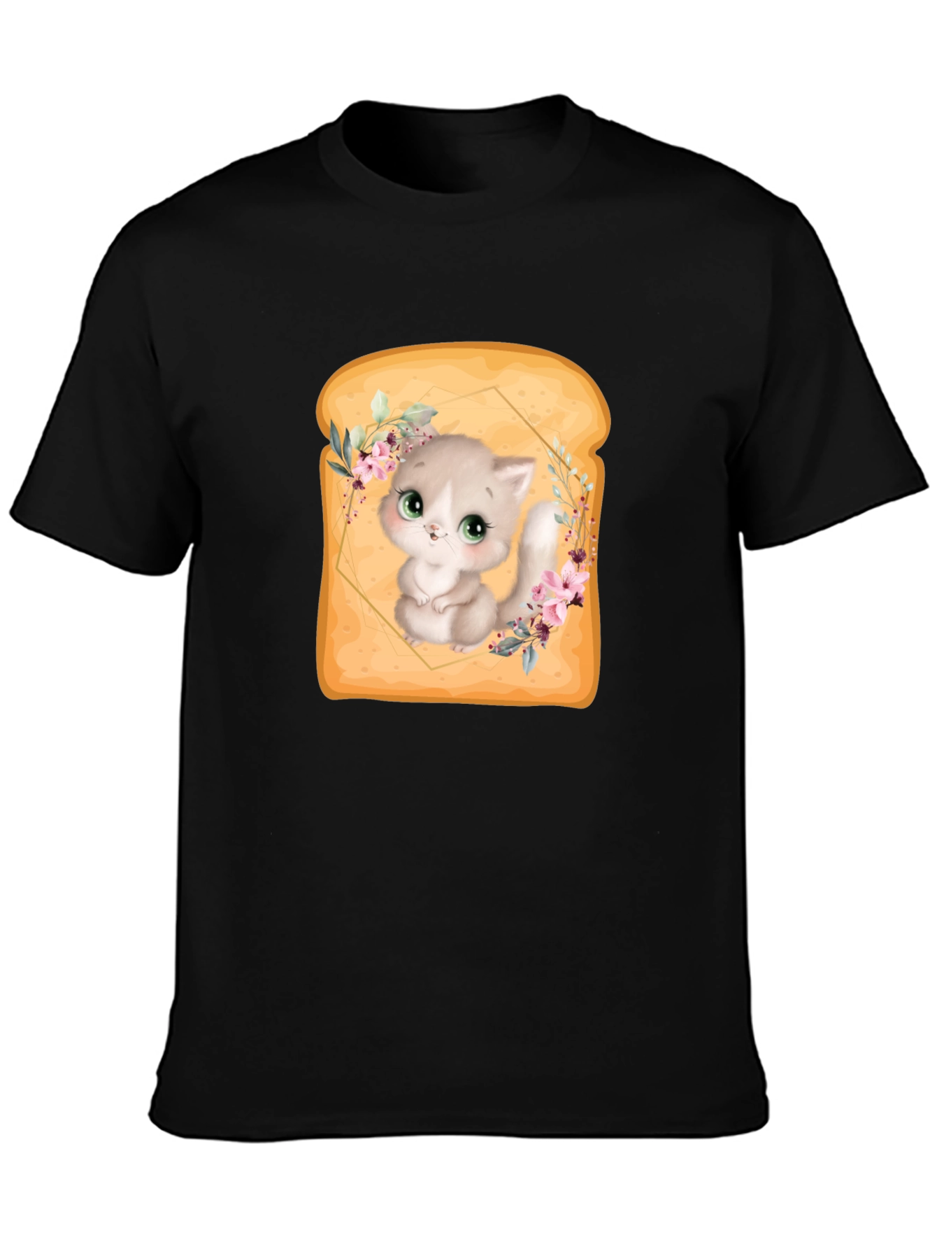 Black Cute Kitten in Toast T-Shirt - Unique Graphic Tee view 3