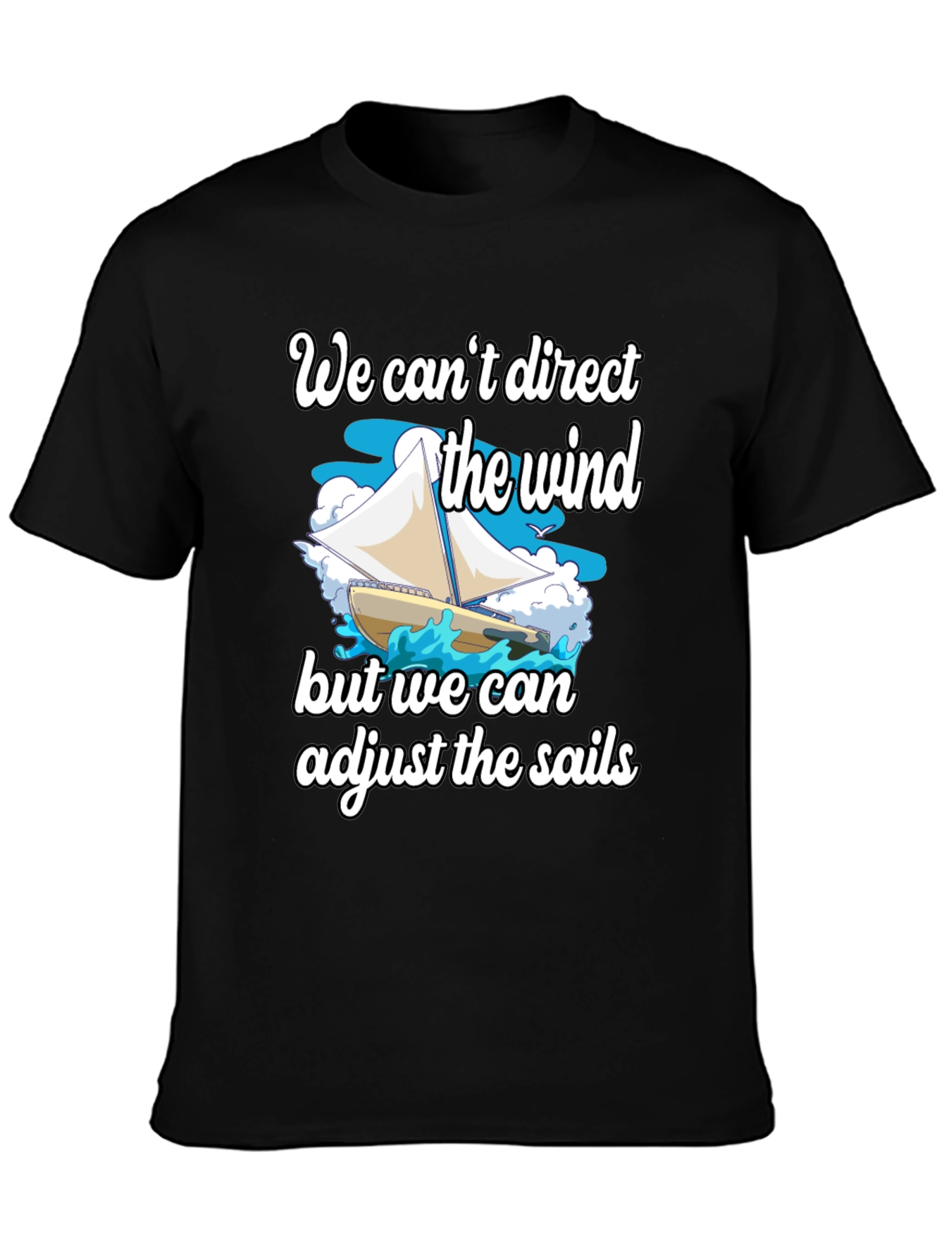 Black Sailboat T-Shirt: Adjust the Sails Graphic Tee view 3