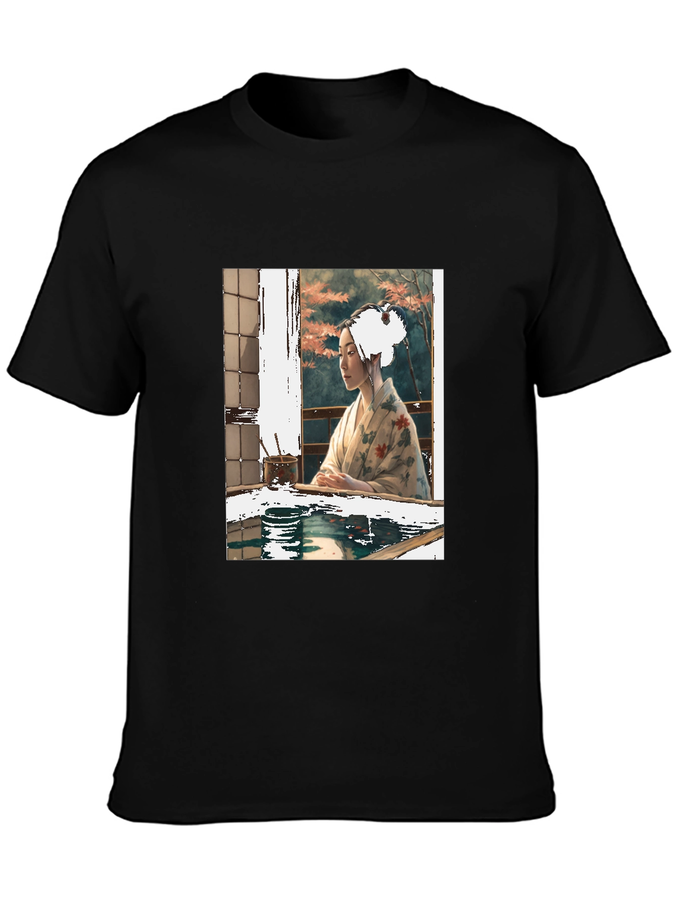 Black Elegant Geisha Art T-Shirt - Unisex Crew Neck Tee view 3