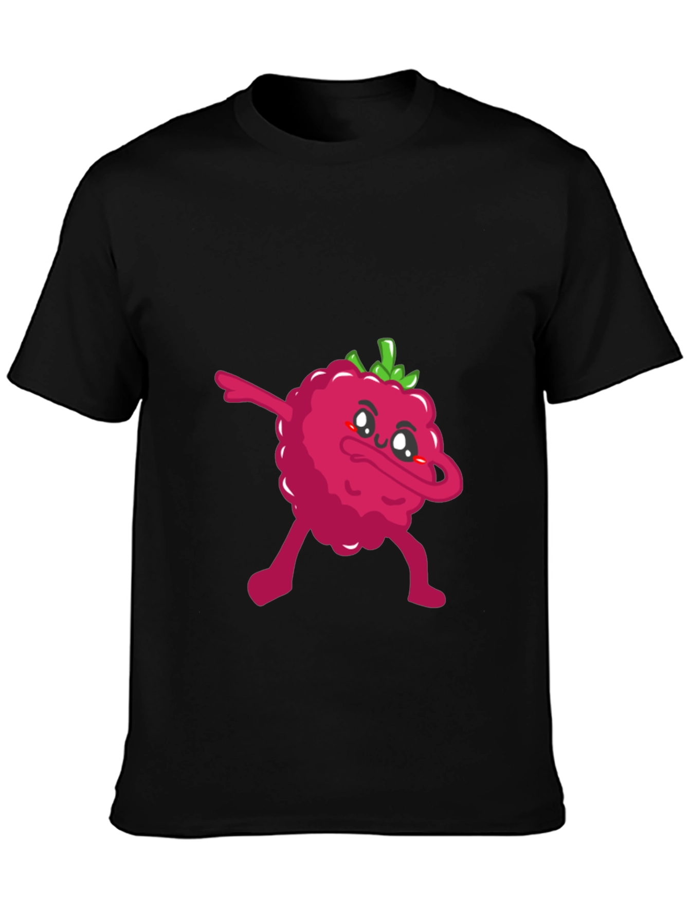 Black Dabbing Raspberry Graphic Tee - Fun Fruit T-Shirt view 3