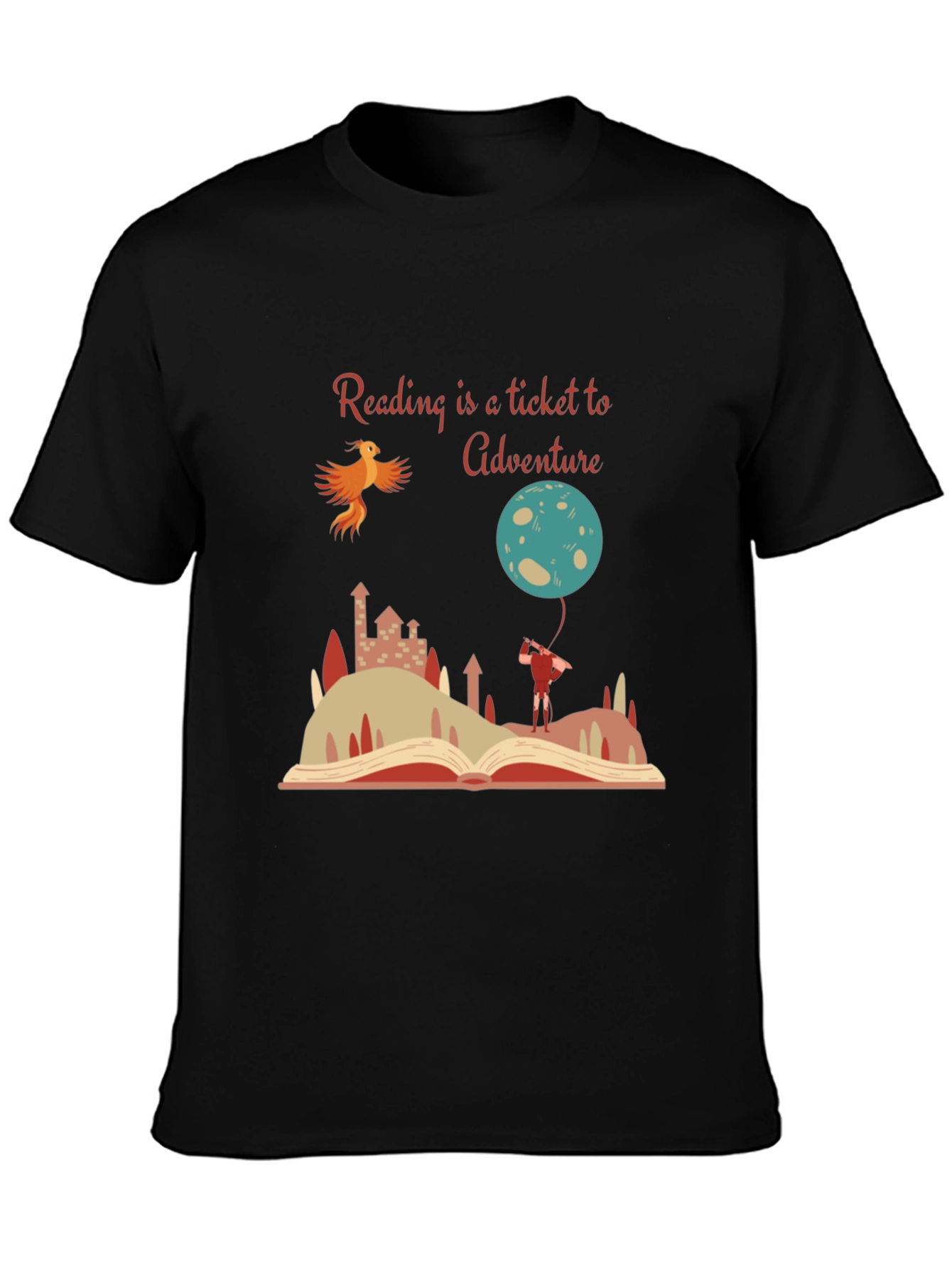 Black Reading Adventure Tee - Book Lover's T-Shirt view 3
