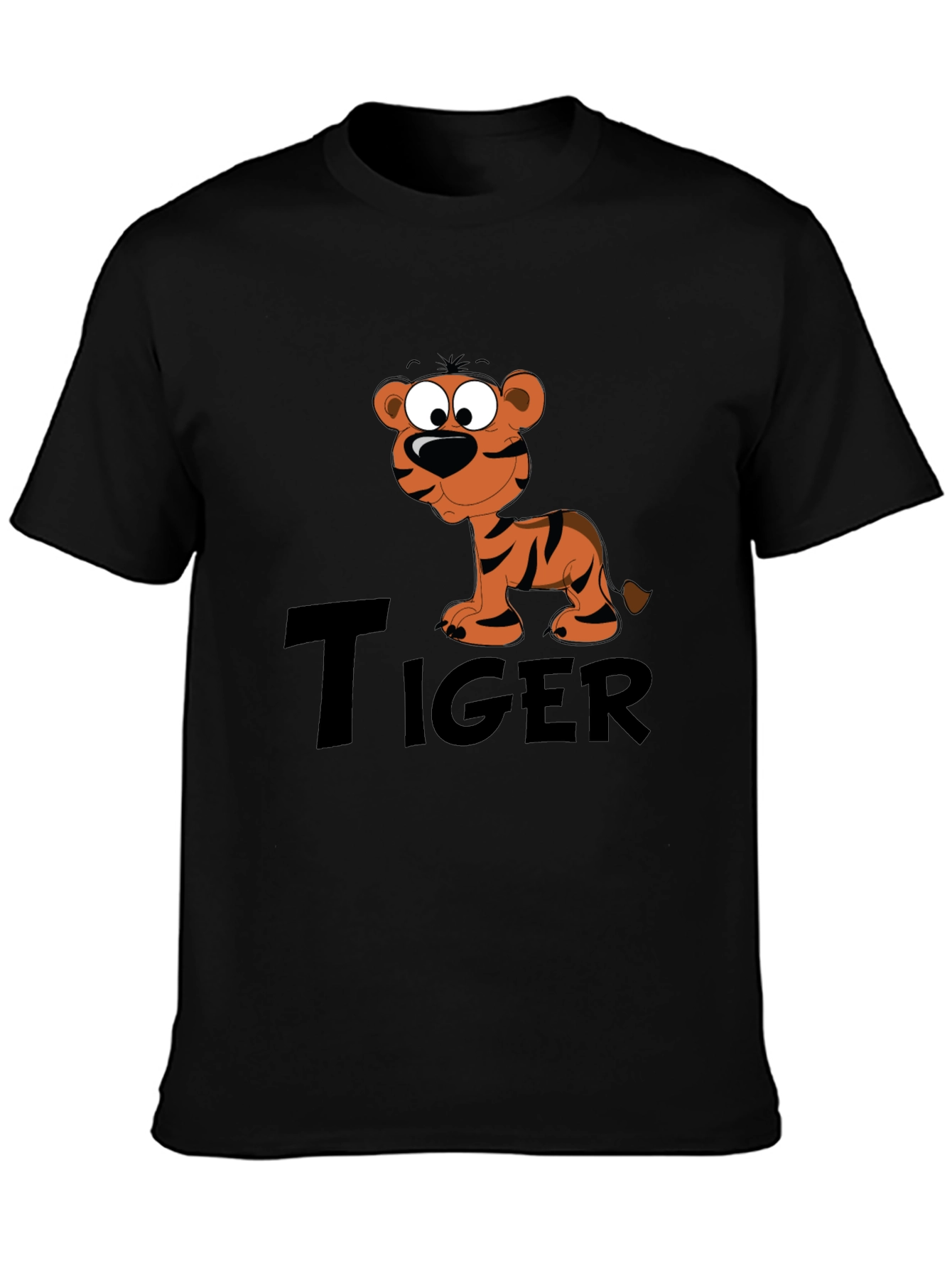 Black Cartoon Tiger Graphic Black T-Shirt view 3