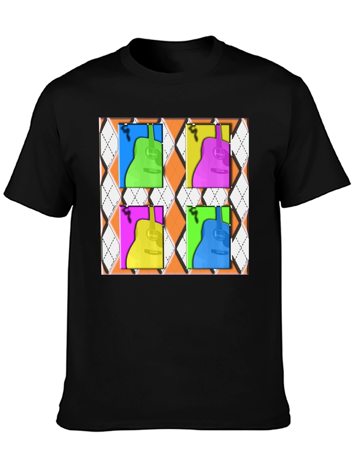 Black Pop Art Guitar T-Shirt - Modern Musical Design view 3