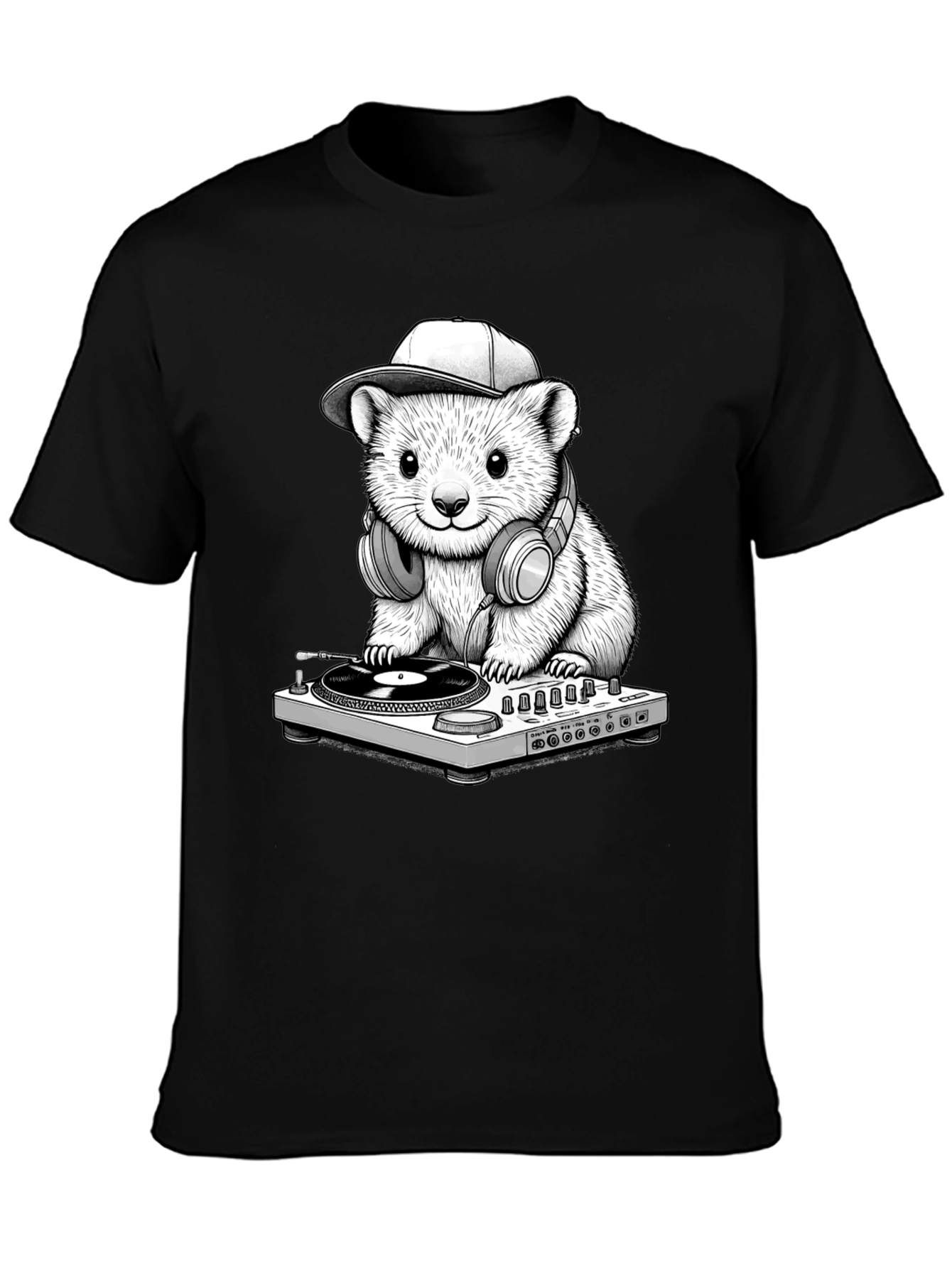 Black DJ Hamster Graphic T-Shirt view 3