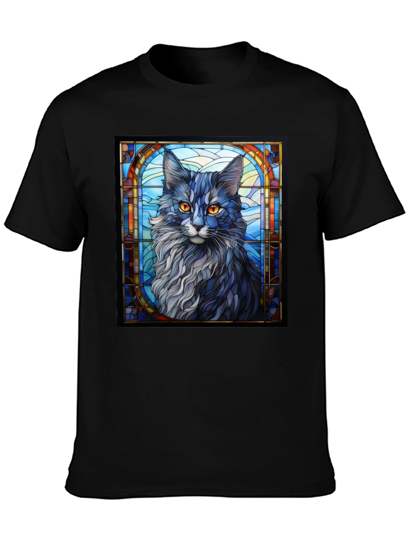 Black Stained Glass Cat Graphic Tee - Unique Design view 3