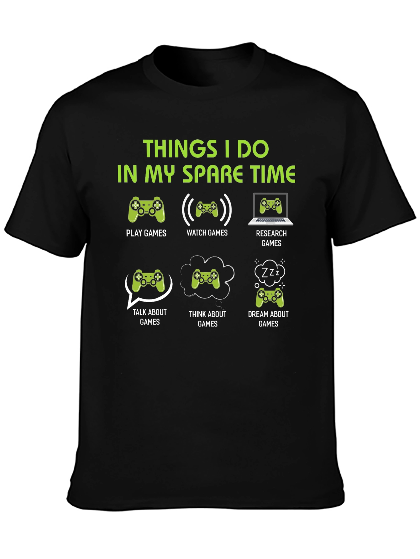 Black Gamer Spare Time T-Shirt - Play, Watch, Research Games view 3