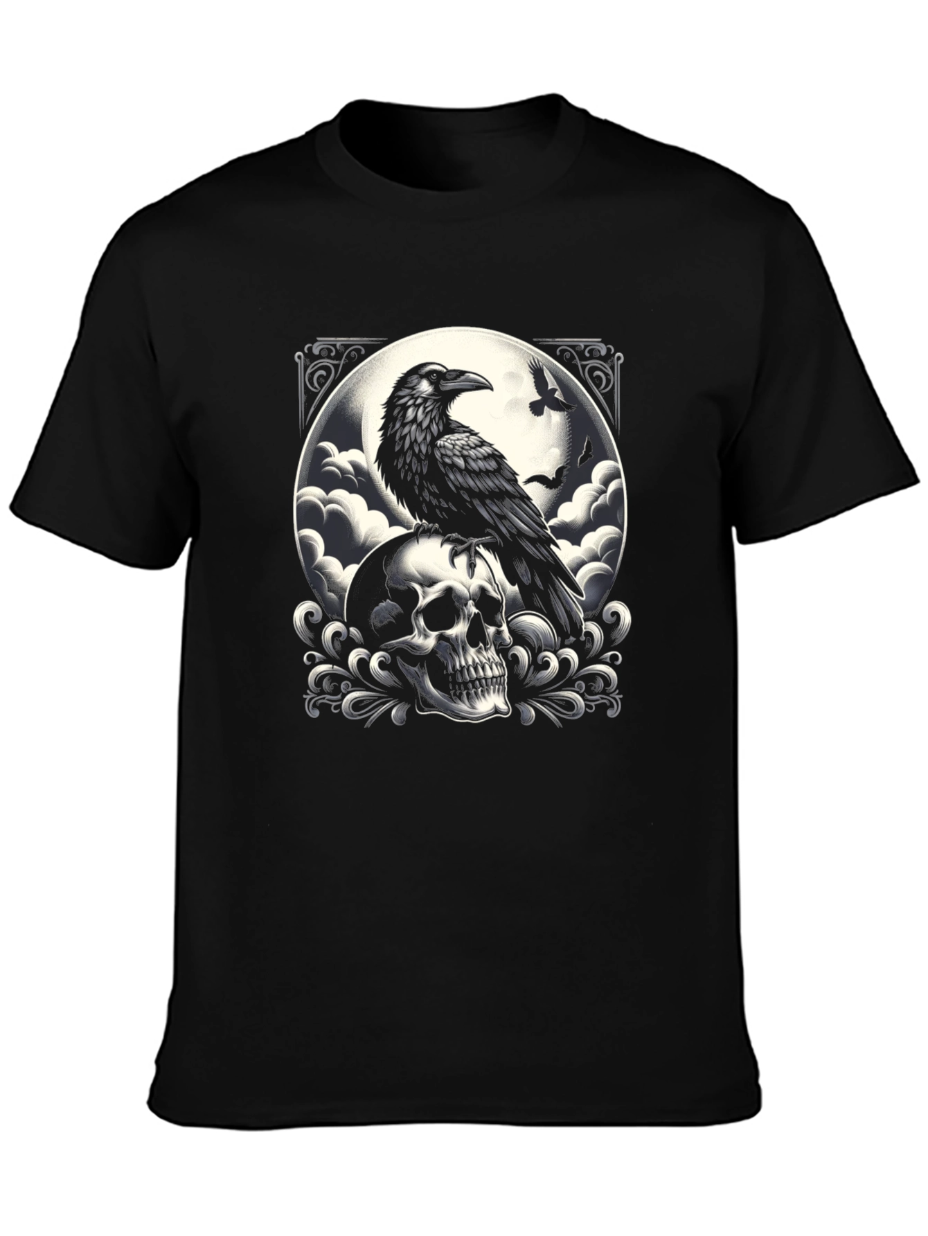 Black Raven Skull Graphic Tee - Dark Gothic Style view 3