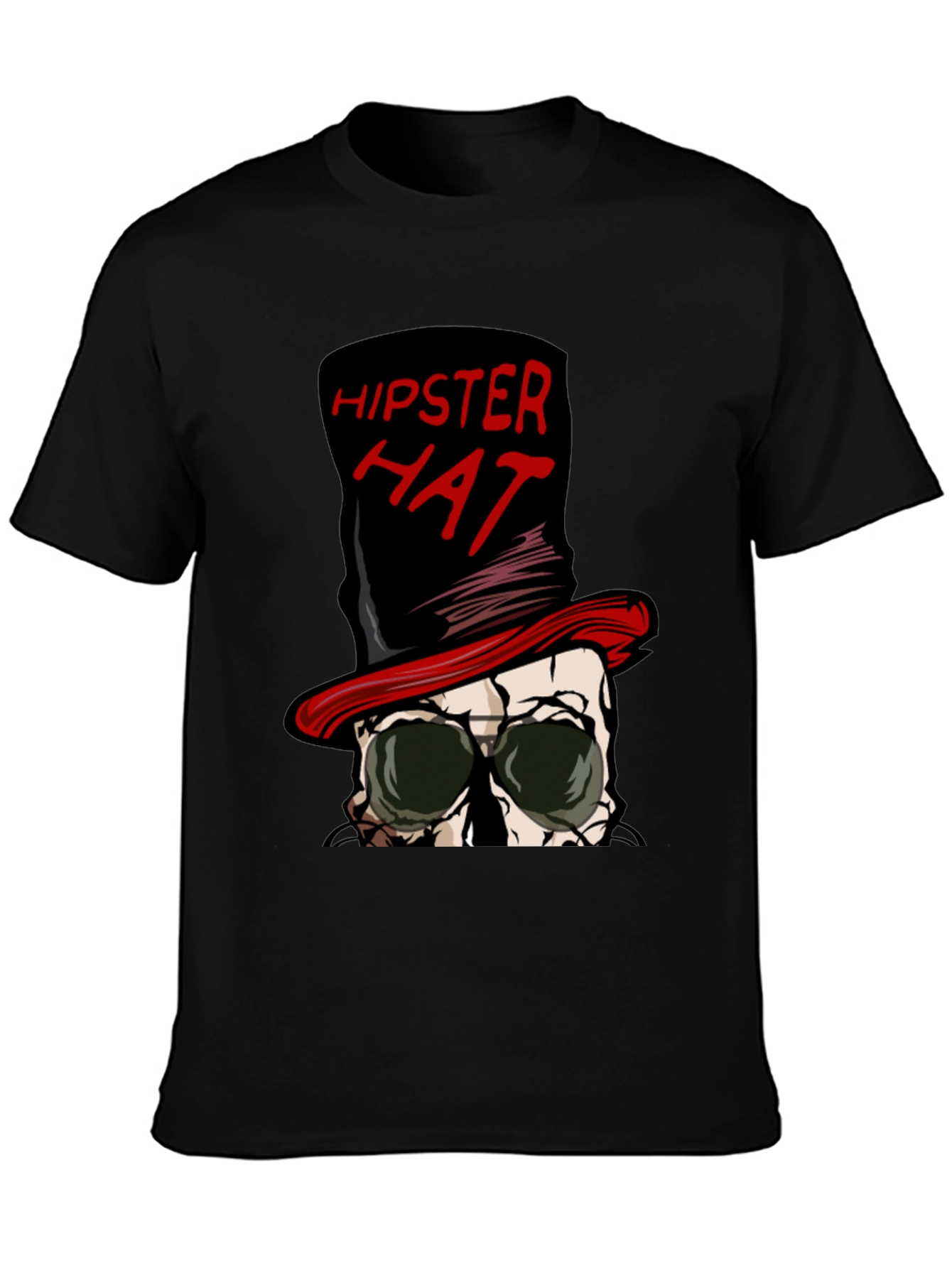 Black Hipster Hat Skull Graphic Tee view 3
