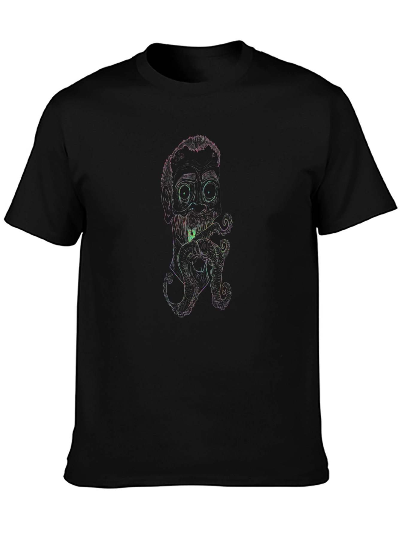 Black Neon Line Art Octopus Man Black T-Shirt view 3