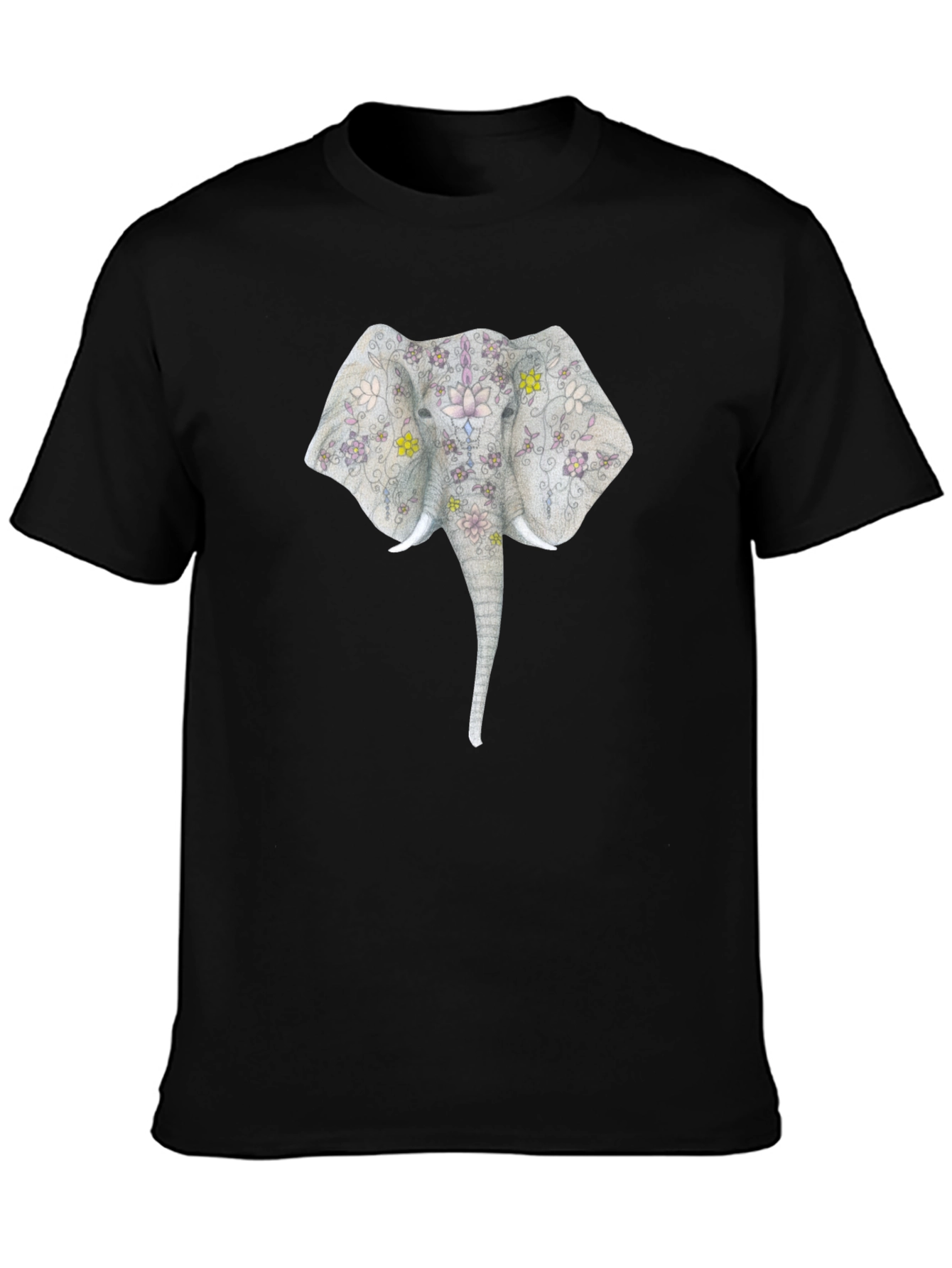 Black Floral Elephant Graphic T-Shirt view 3