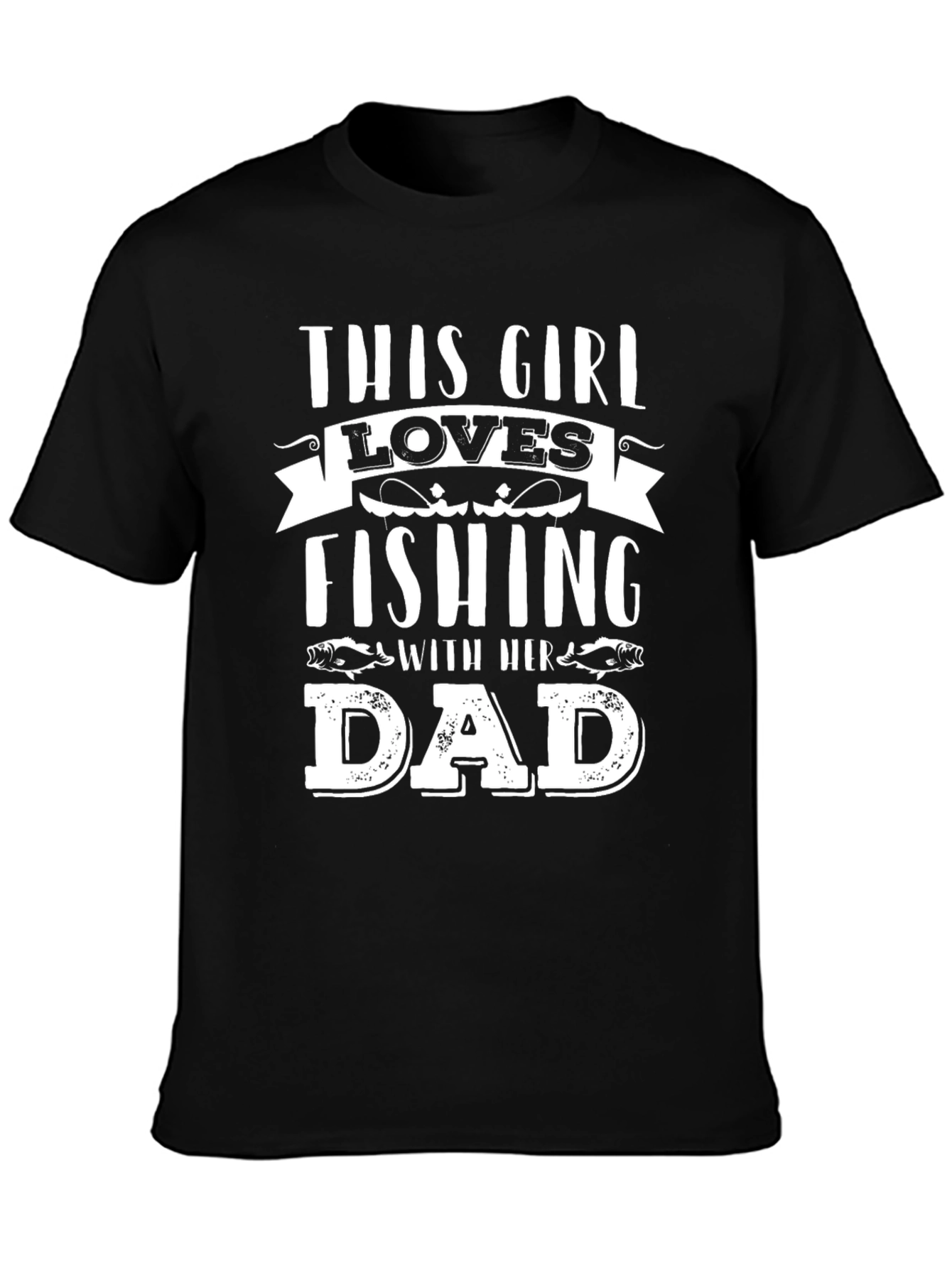 Black Fishing Girl Dad Black Graphic T-Shirt view 3