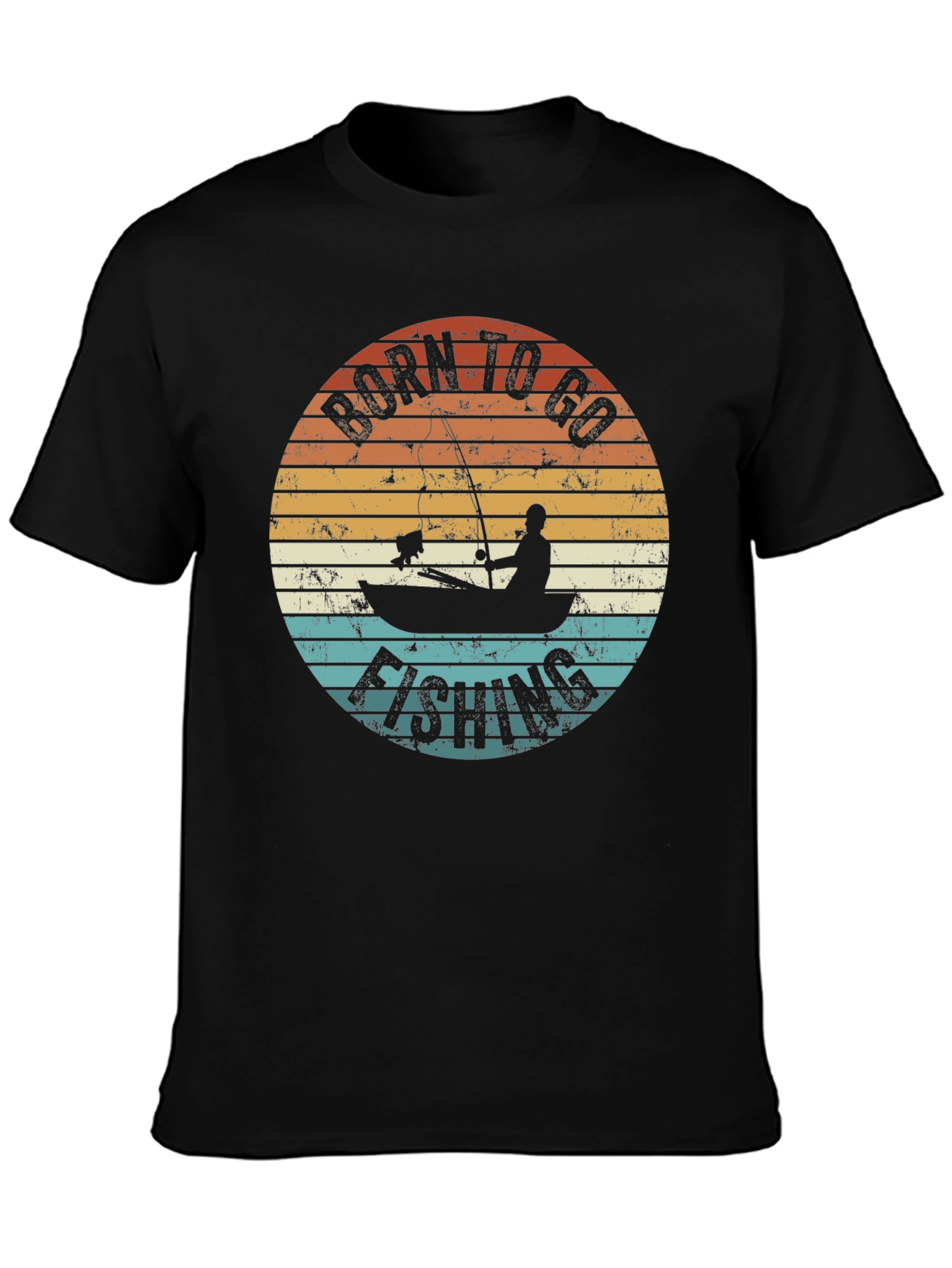 Black Born To Go Fishing T-Shirt - Retro Fisherman Design view 3