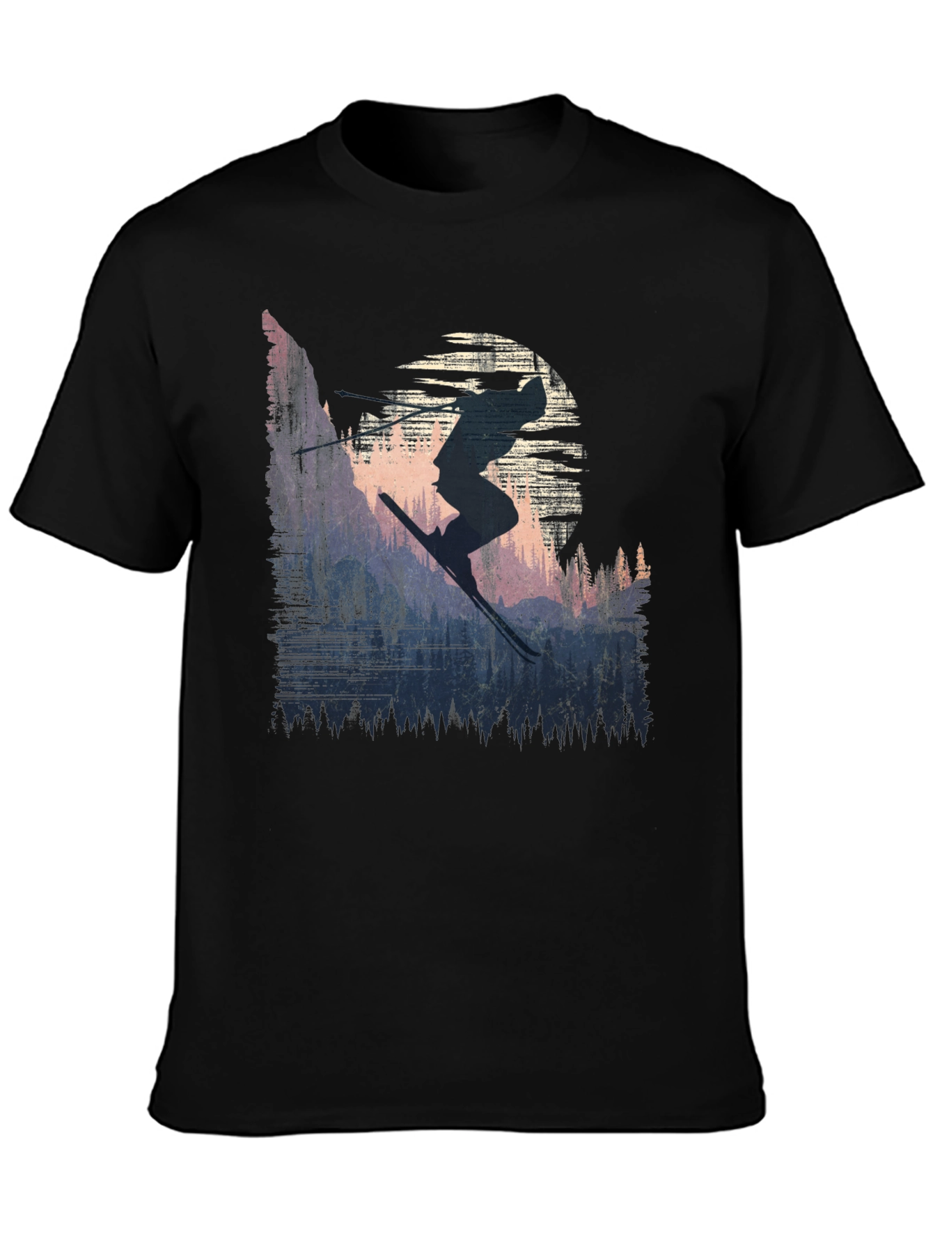 Black Skier Silhouette Graphic Tee - Black Cotton T-Shirt view 3