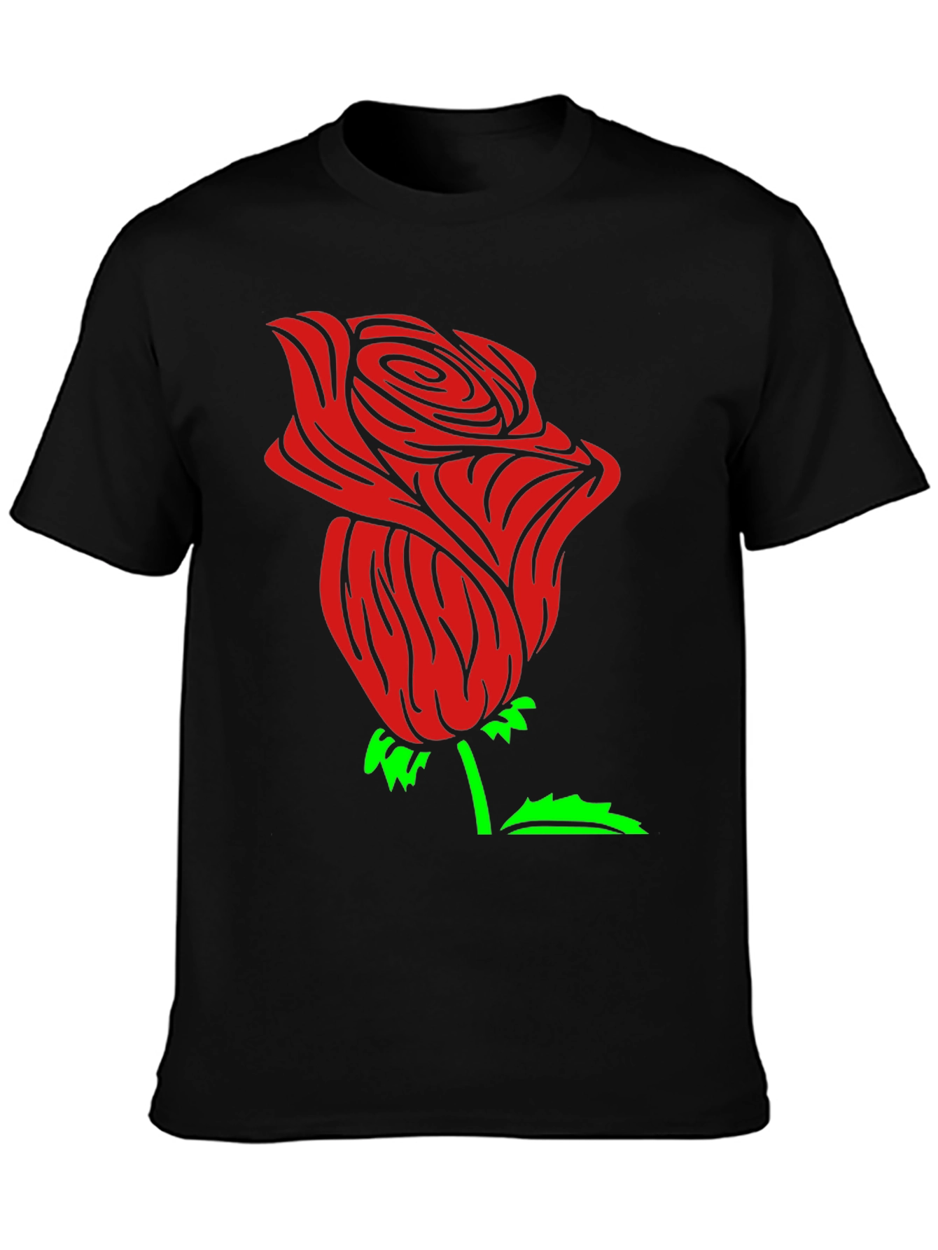 Black Red Rose Graphic Black Tee Shirt view 3