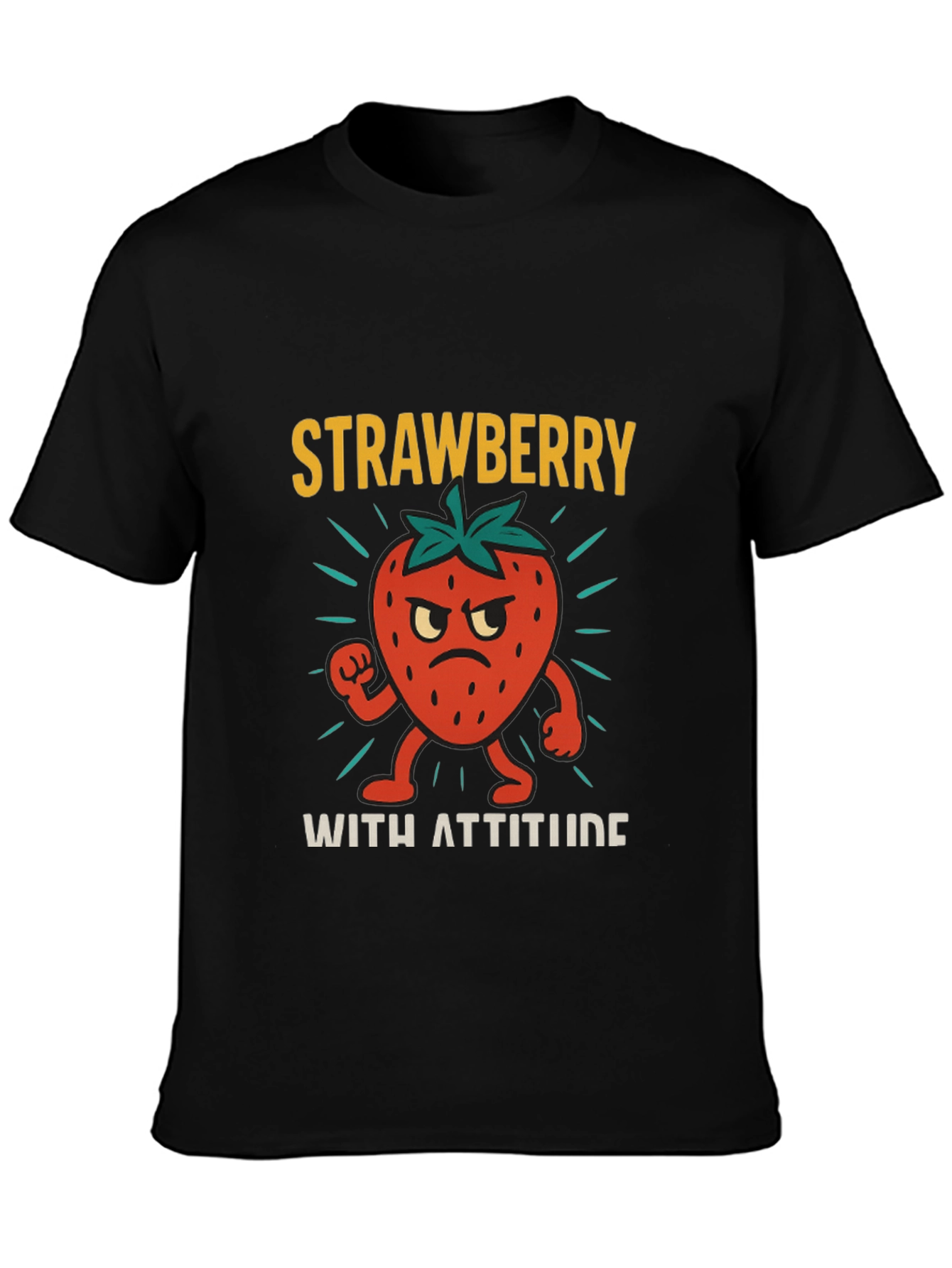 Black Strawberry With Attitude Graphic T-Shirt view 3