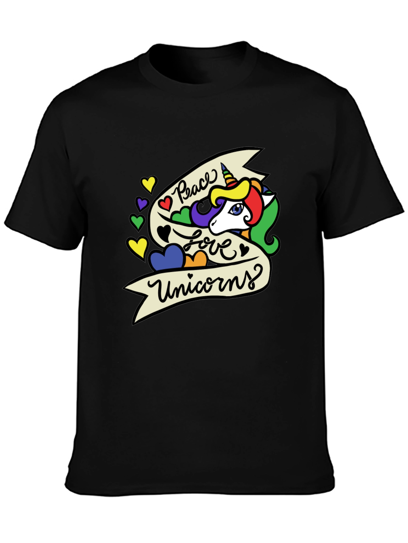 Peace Love Unicorns Graphic T-Shirt - Black - 3