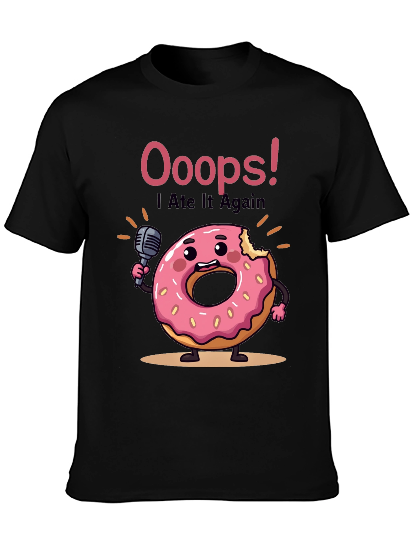 Black Funny Donut Graphic T-Shirt - Ooops! I Ate It Again view 3