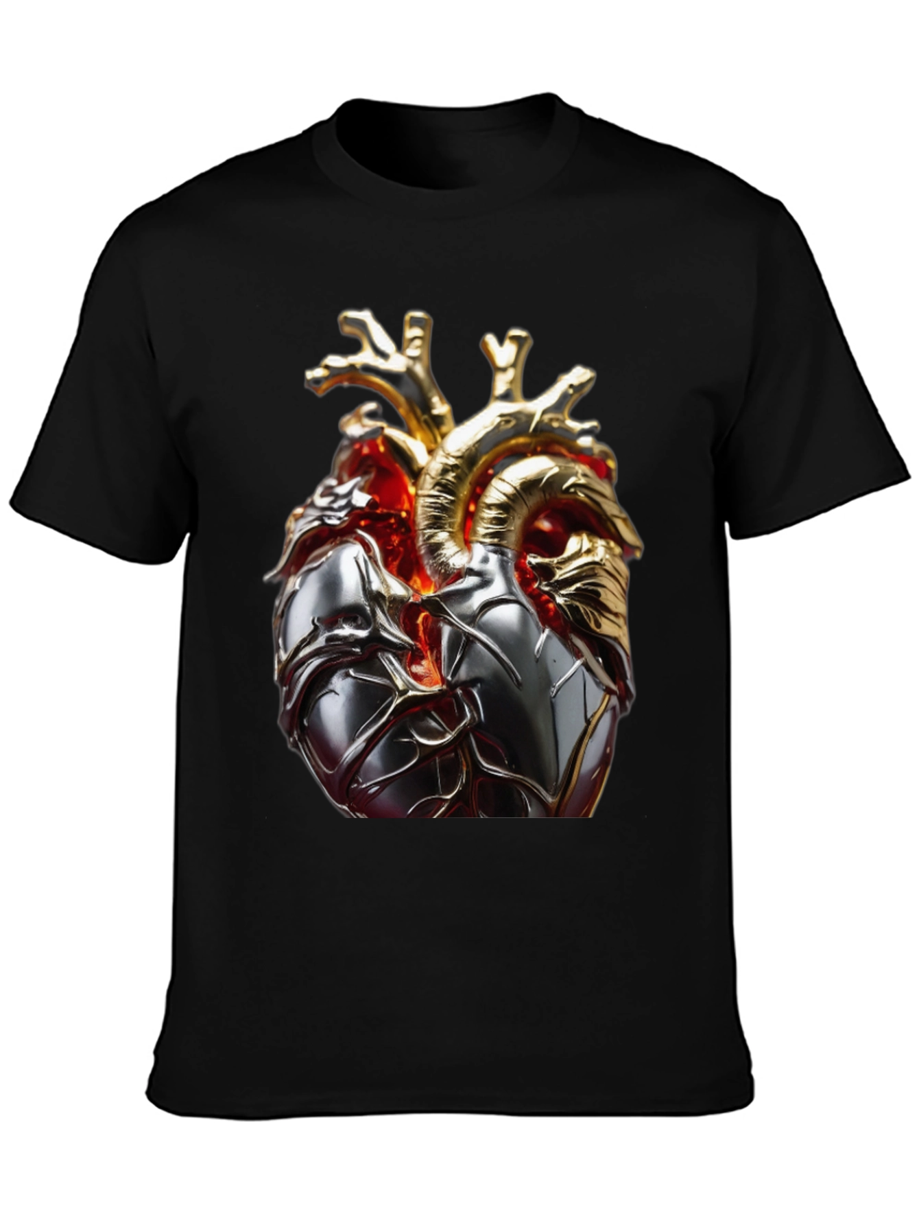 Black Metallic Heart Graphic T-Shirt view 3