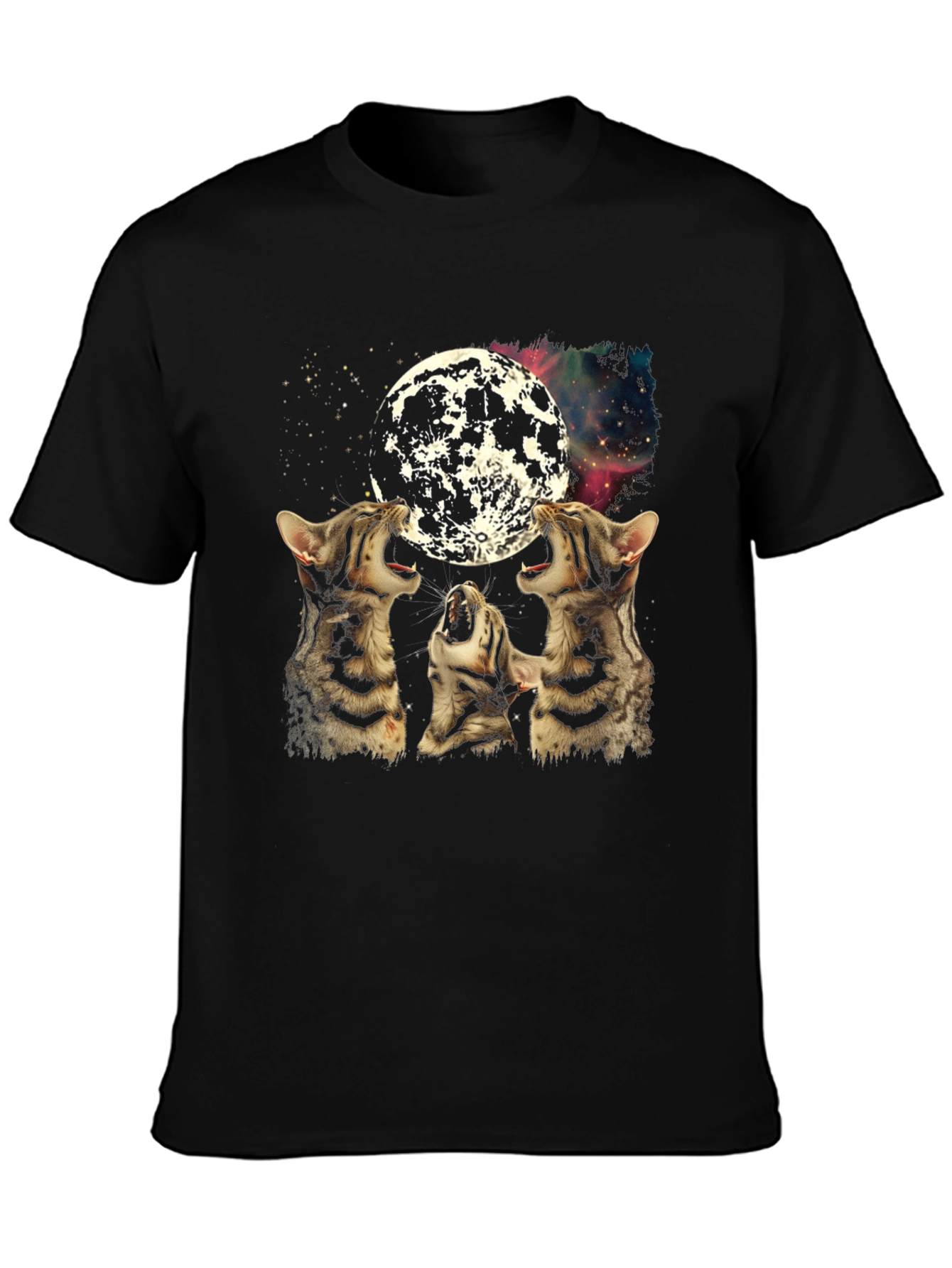 Black Three Cats Howling at Moon Graphic Tee view 3