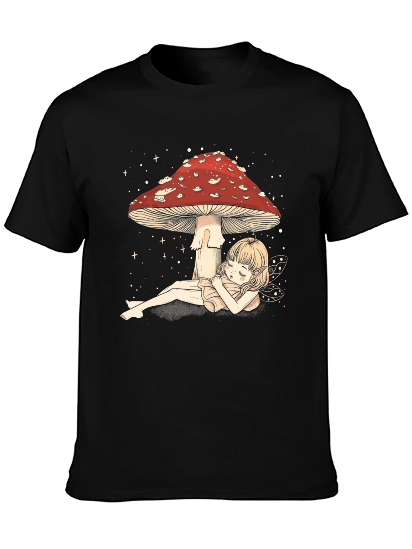 Black Mushroom Fairy T-Shirt - Whimsical Black Tee view 3