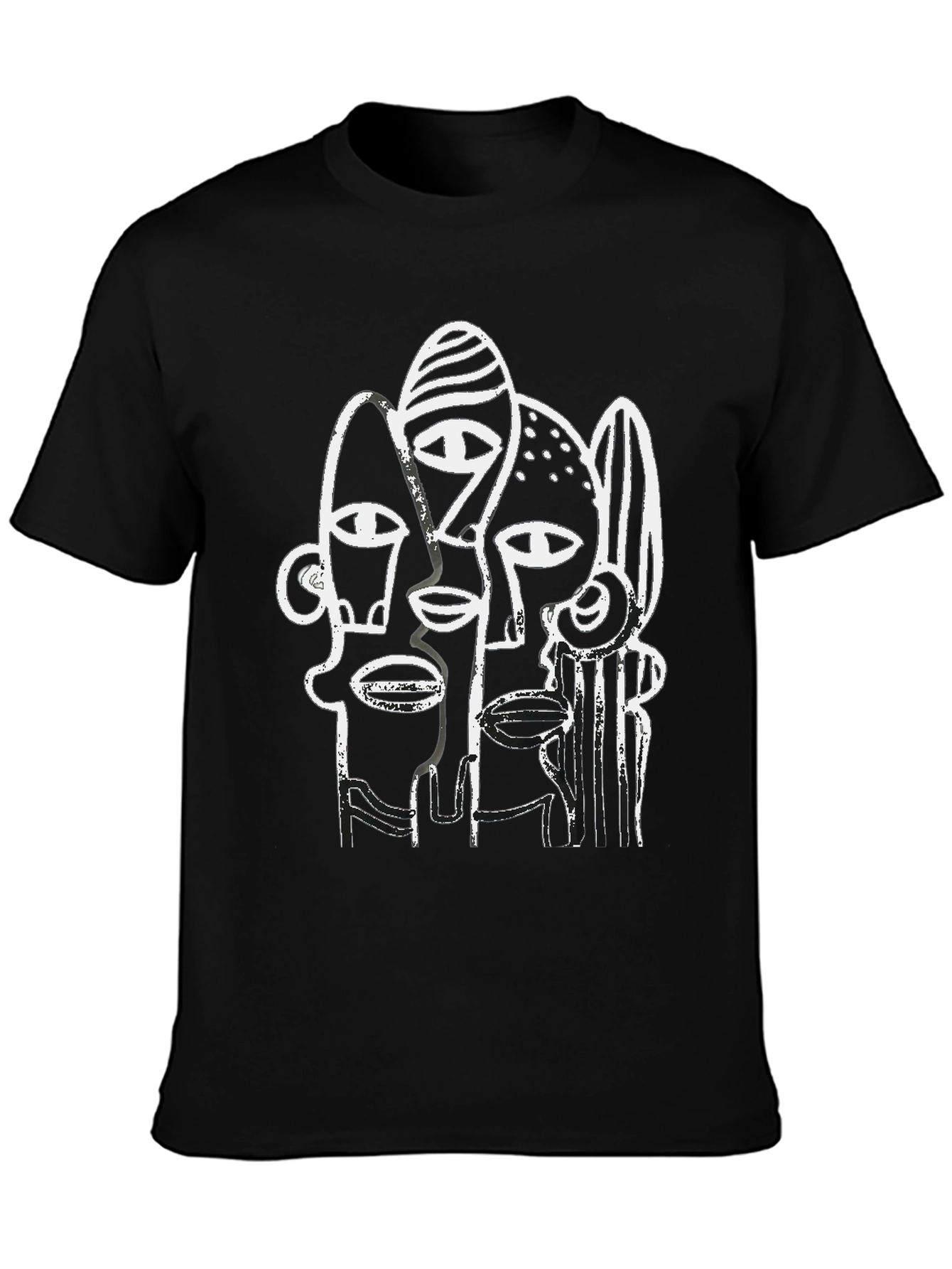 Black Abstract Faces Graphic Tee - Modern Art Shirt view 3
