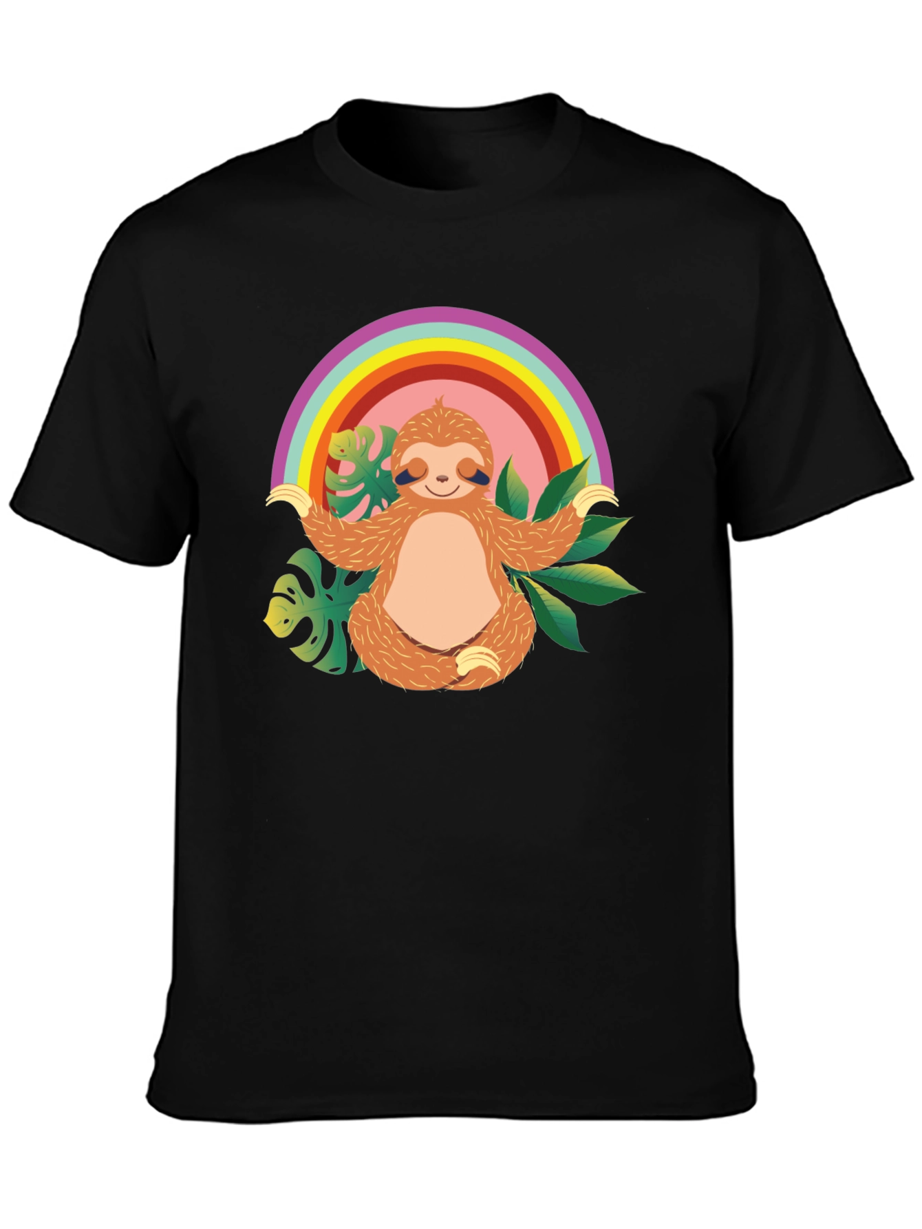 Black Zen Sloth Rainbow T-Shirt - Relaxed & Comfy view 3