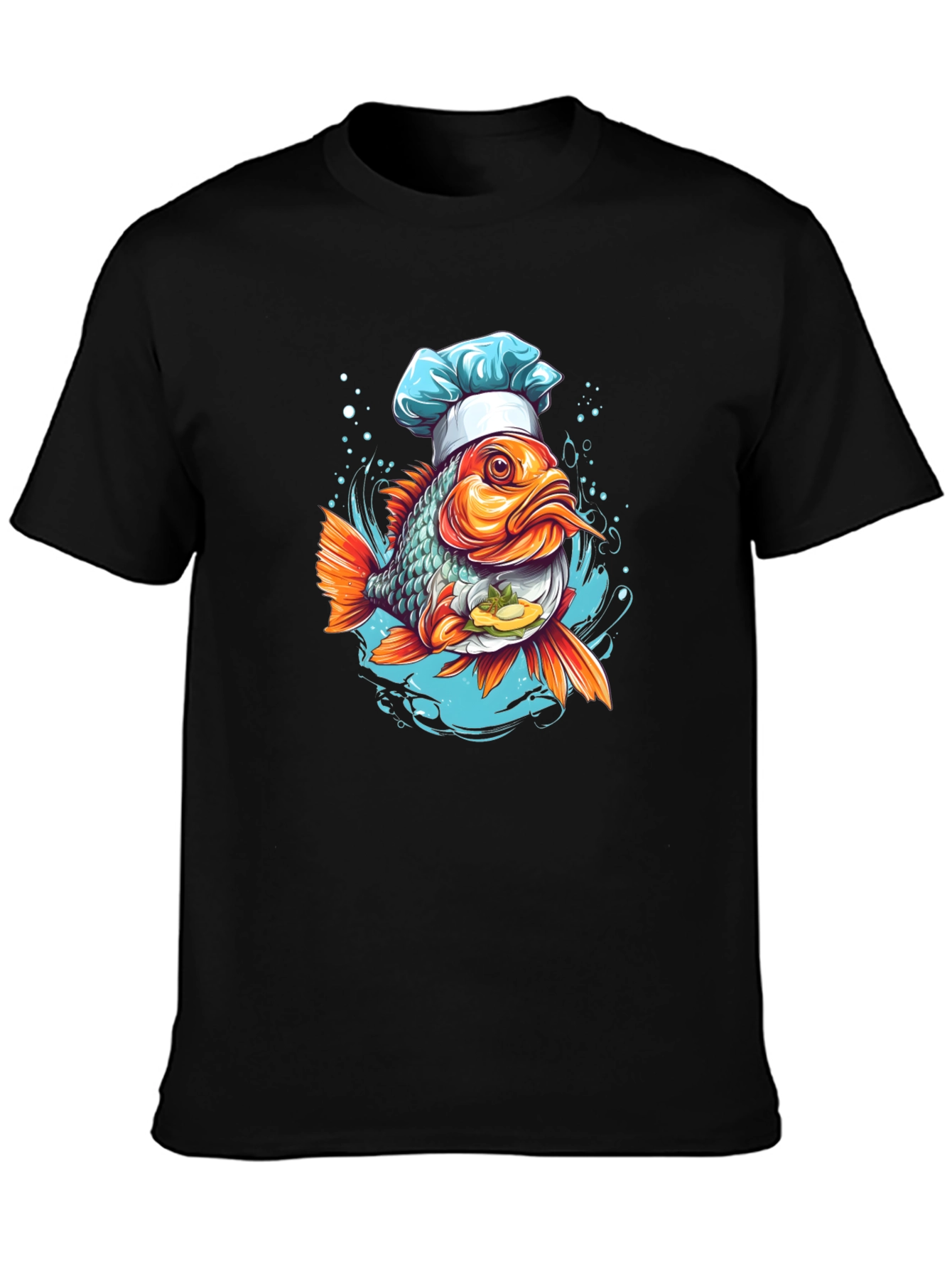 Black Chef Fish Graphic Tee - Cool Cartoon Design view 3