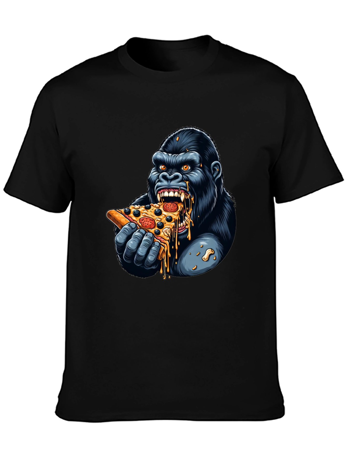 Black Gorilla Eating Pizza Graphic T-Shirt view 3