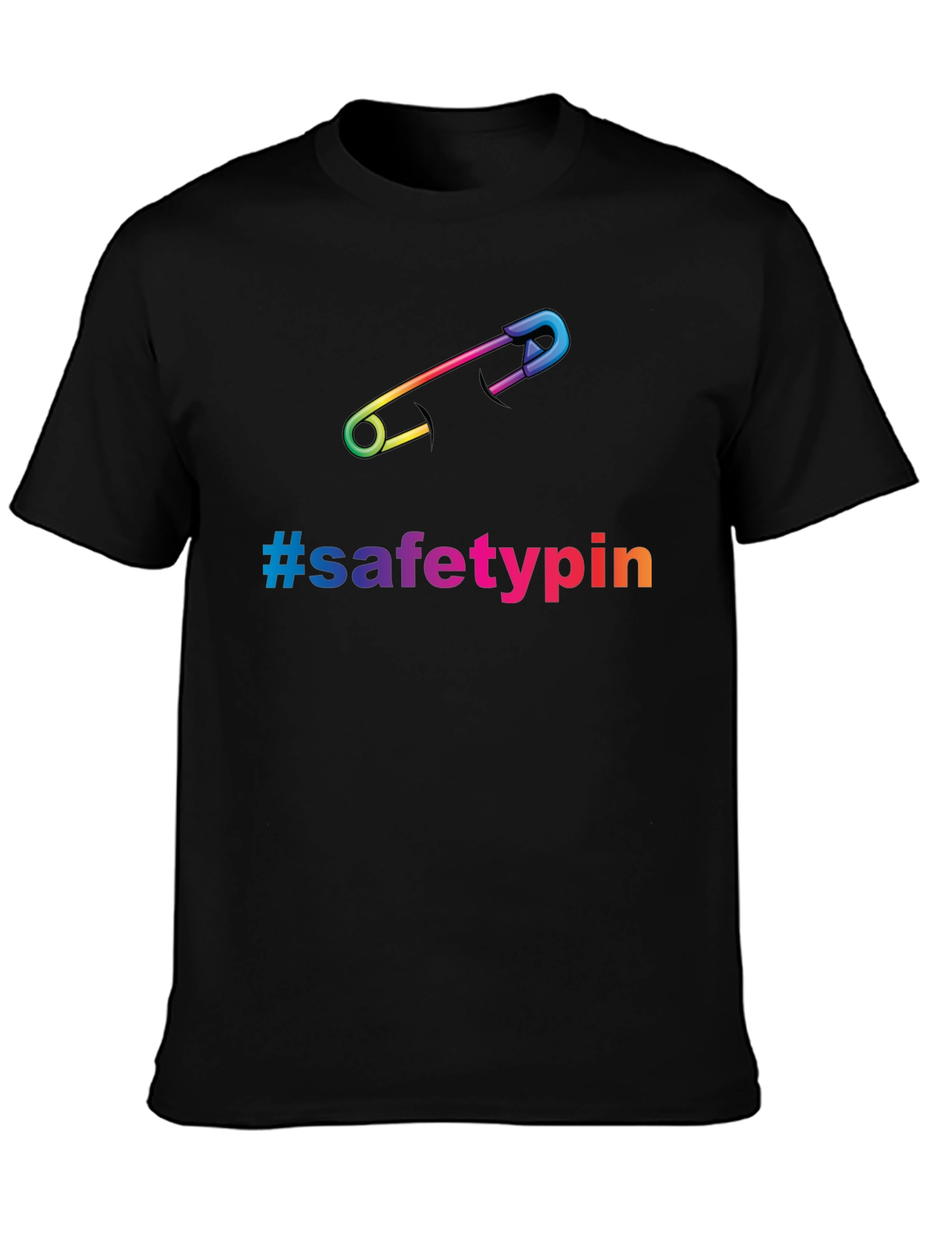 Black Safety Pin Pride T-Shirt - Rainbow Graphic Tee view 3
