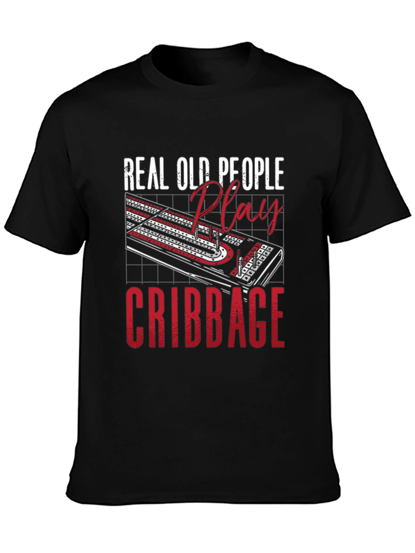 Black Real Old People Play Cribbage T-Shirt view 3