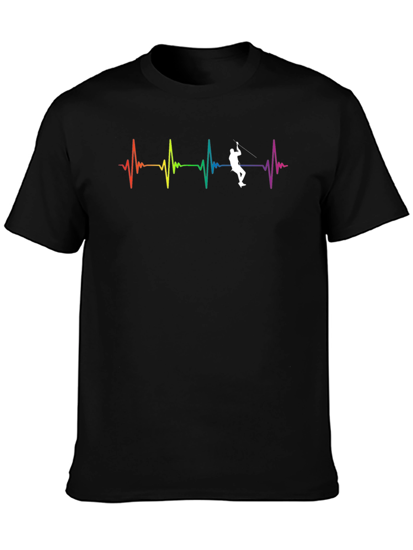 Black Rainbow Heartbeat Rock Climbing T-Shirt view 3