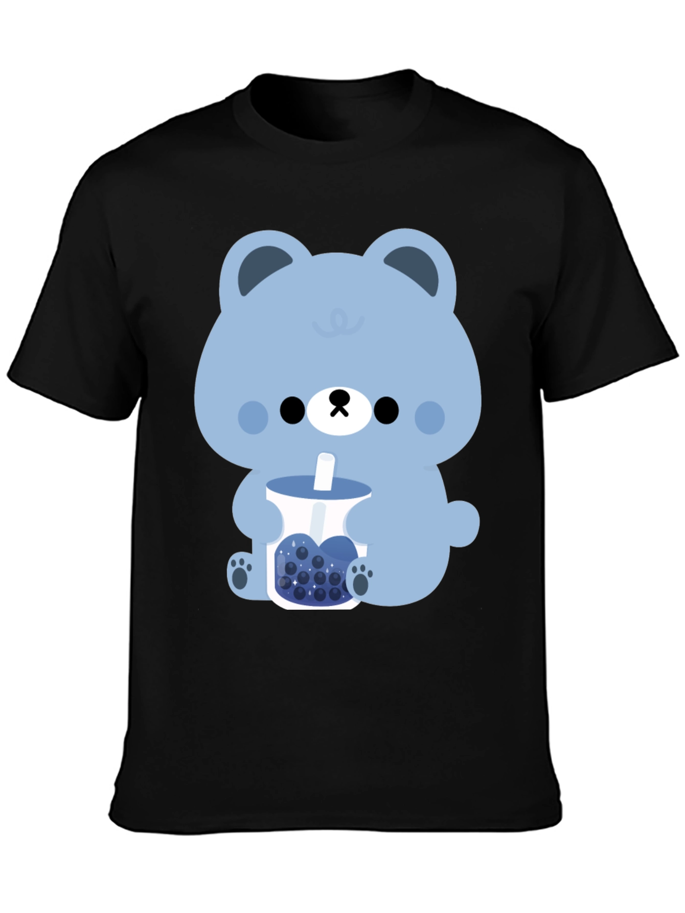 Black Cute Bear Boba Tea Graphic T-Shirt view 3