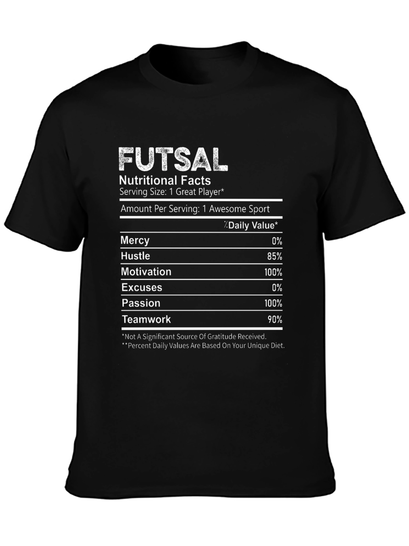 Black Futsal Nutritional Facts Graphic T-Shirt view 3