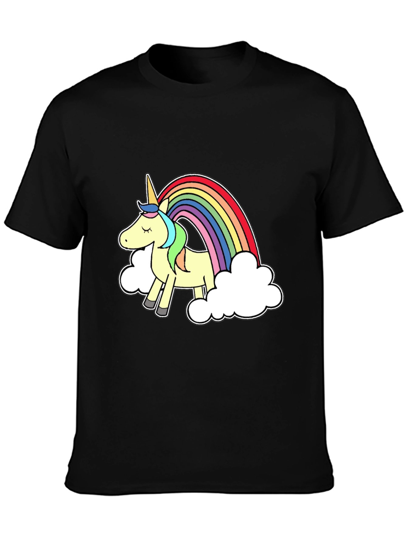 Black Unicorn Rainbow Graphic Tee - Black Cotton T-Shirt view 3