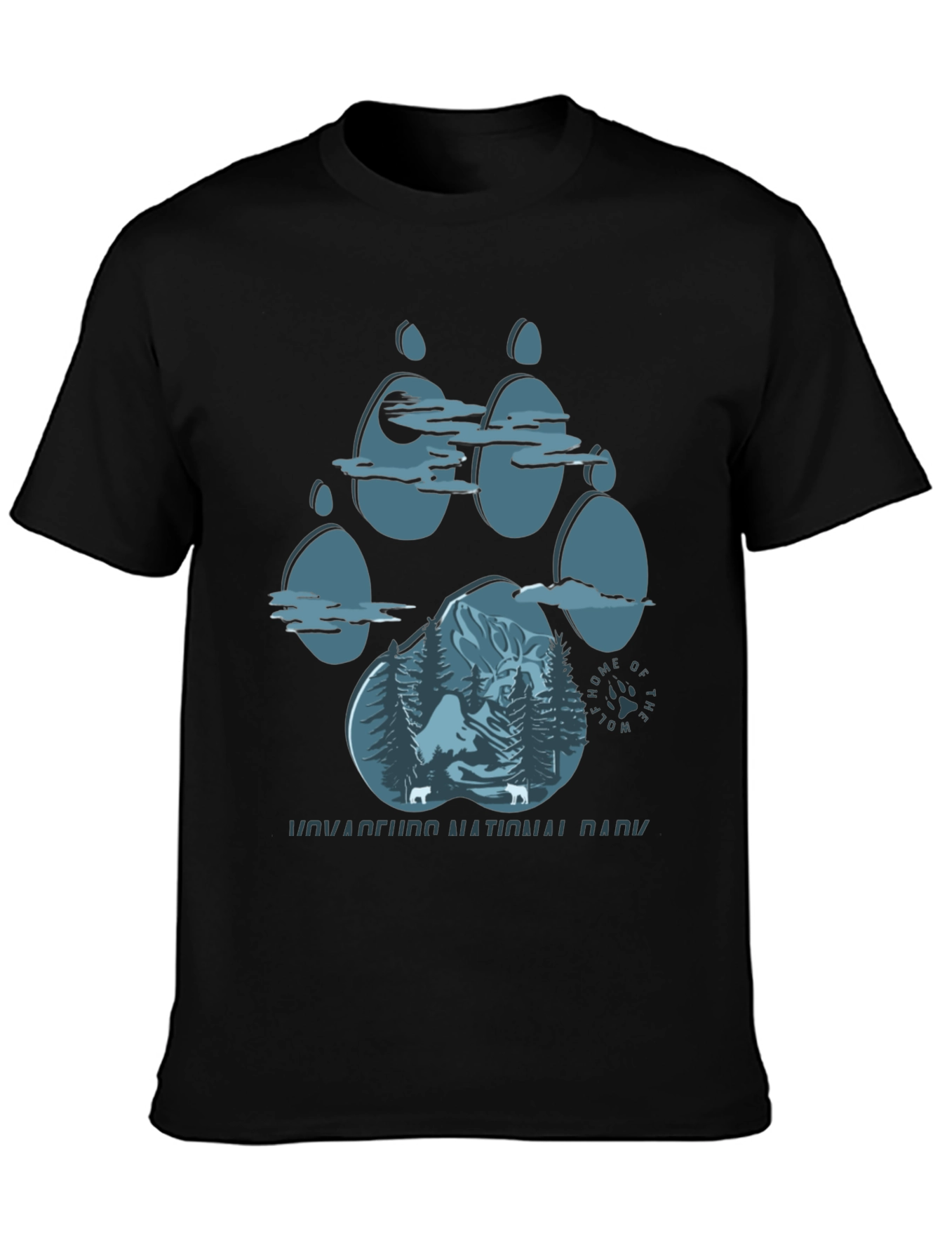 Black Wolf Paw Print National Park T-Shirt view 3