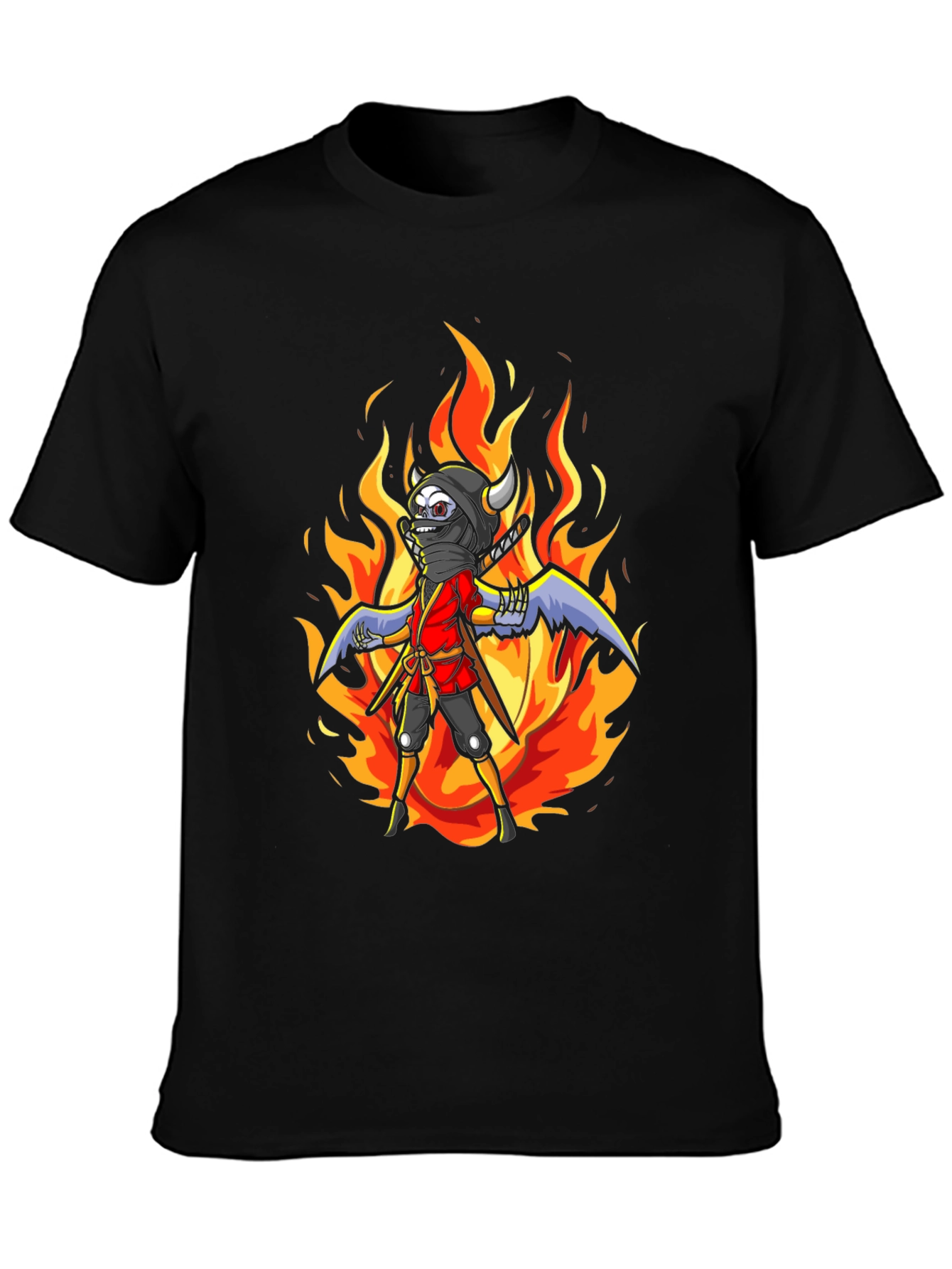 Black Fiery Ninja Graphic Tee - Black Cotton T-Shirt view 3