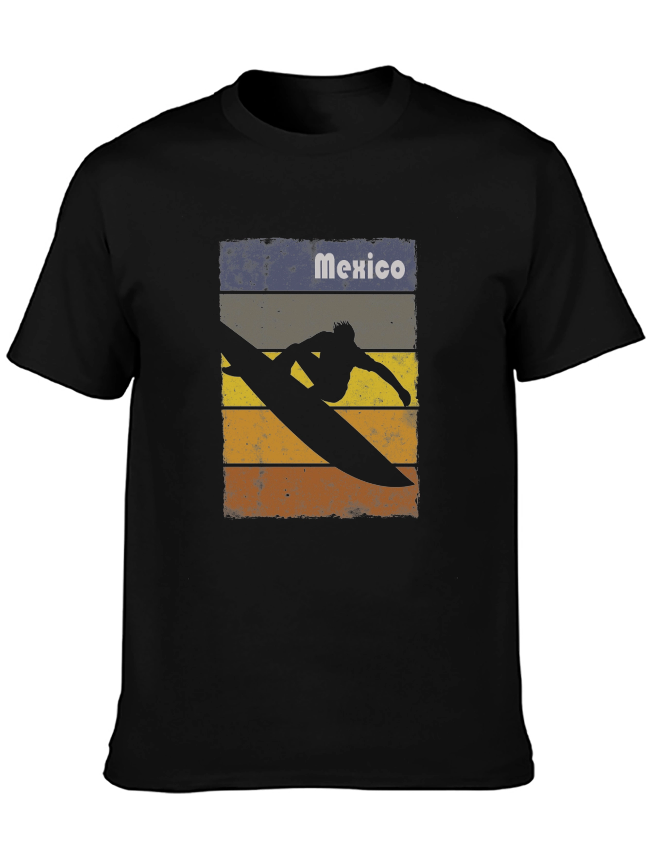 Black Mexico Surfing T-Shirt - Retro Style Black Tee view 3