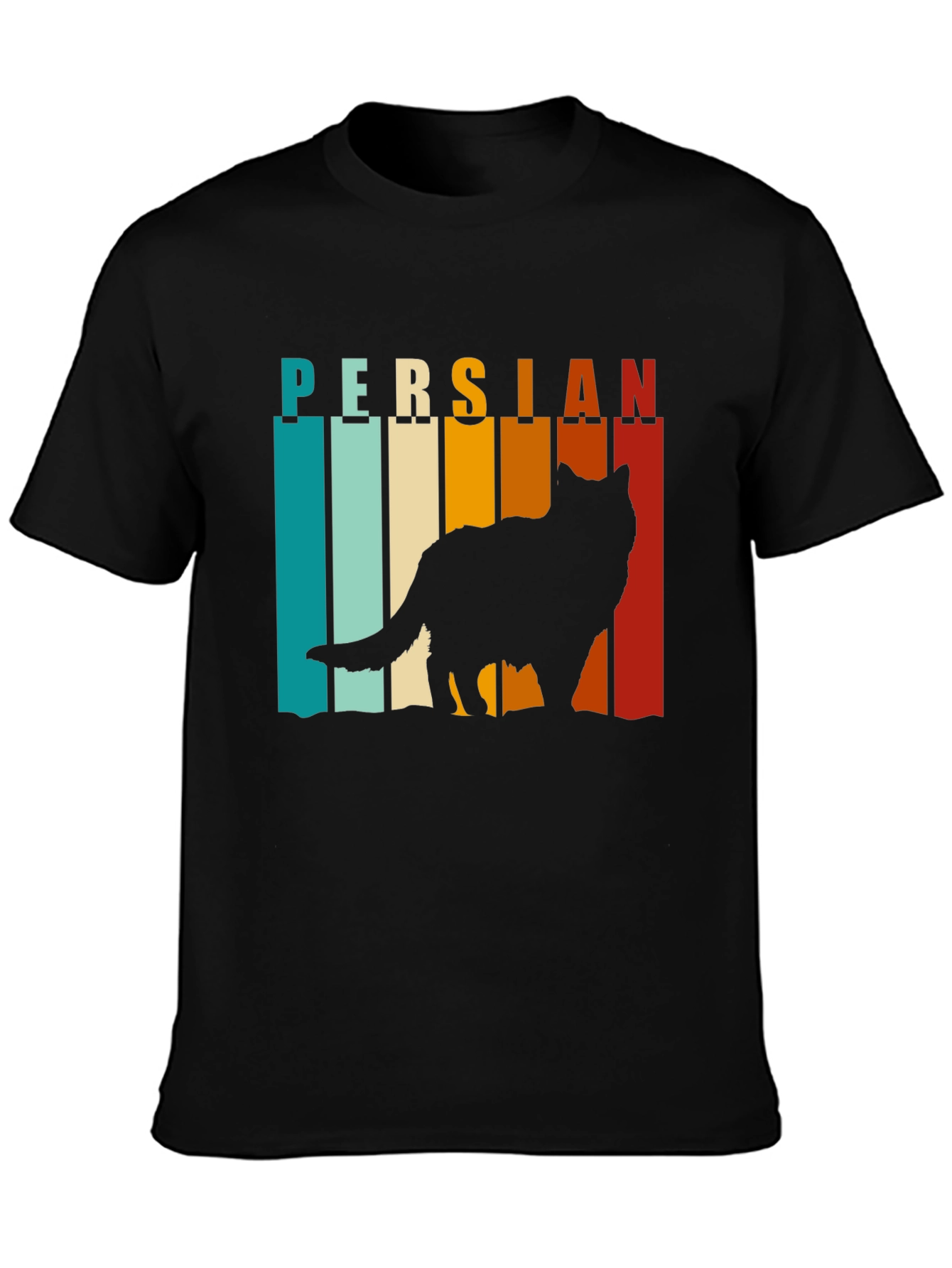 Black Retro Persian Cat T-Shirt view 3