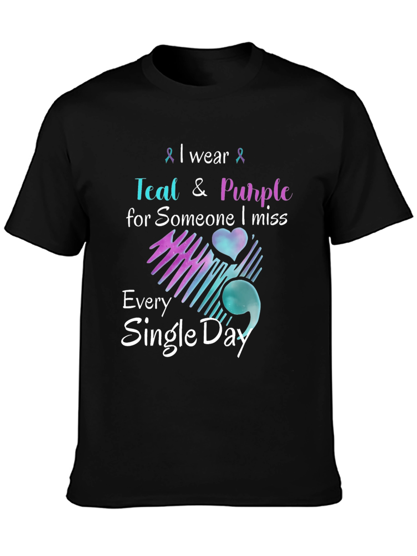 Black Teal & Purple Remembrance T-Shirt - Missed Loved One view 3